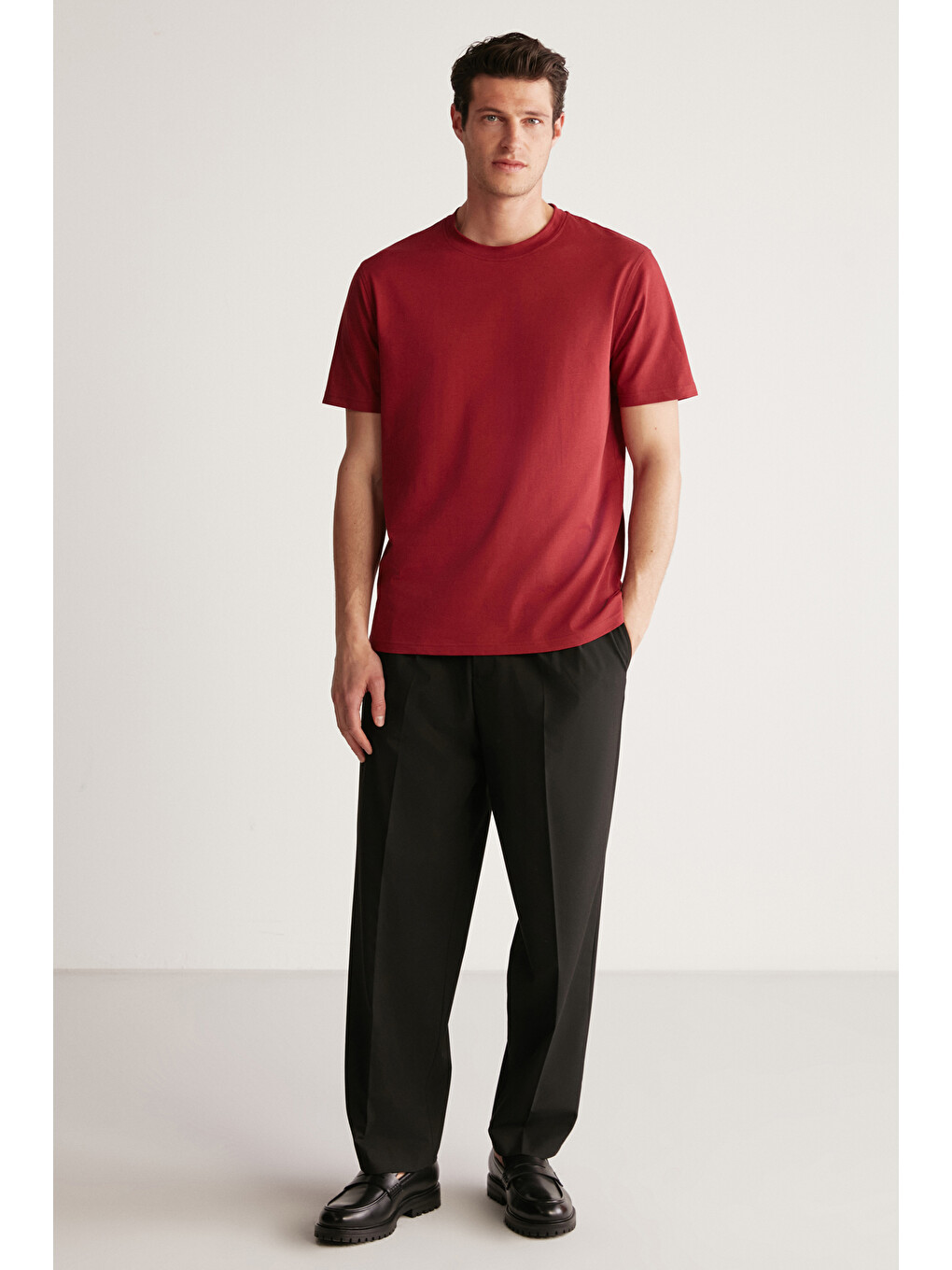 Rudy Erkek %100 Organik Pamuk Nefes Alan İç Göstermeyen Bisiklet Yaka Basic Bordo T-shirt-3
