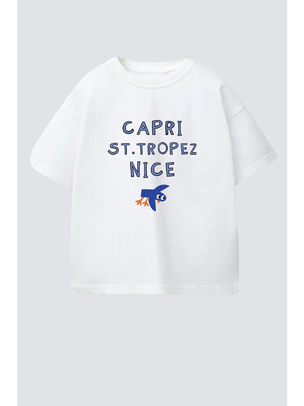 Erkek Çocuk Pamuklu Ekru Bisiklet Yaka Baskılı T-Shirt-1