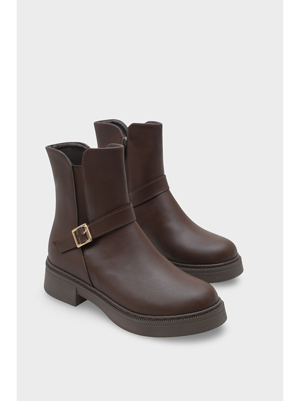 Kahverengi Daria Yandan Fermuarlı Tokalı Lastikli Kadın Bot-1