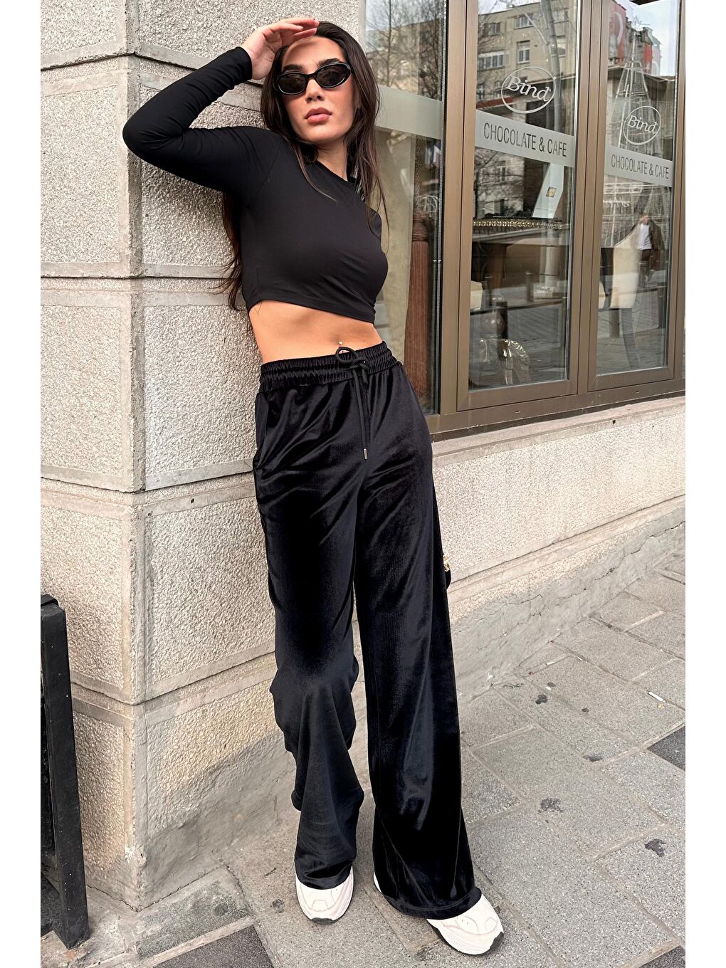 Siyah Bol Paça Kadife Pantolon Mg2283-6