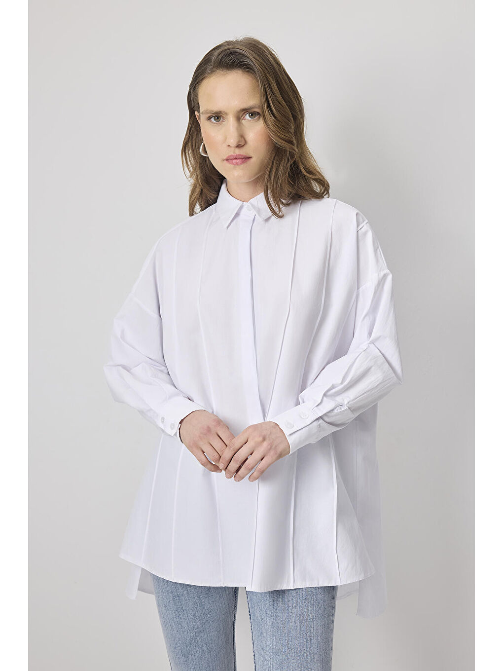 Ekru Nervürlü Gömlek-1