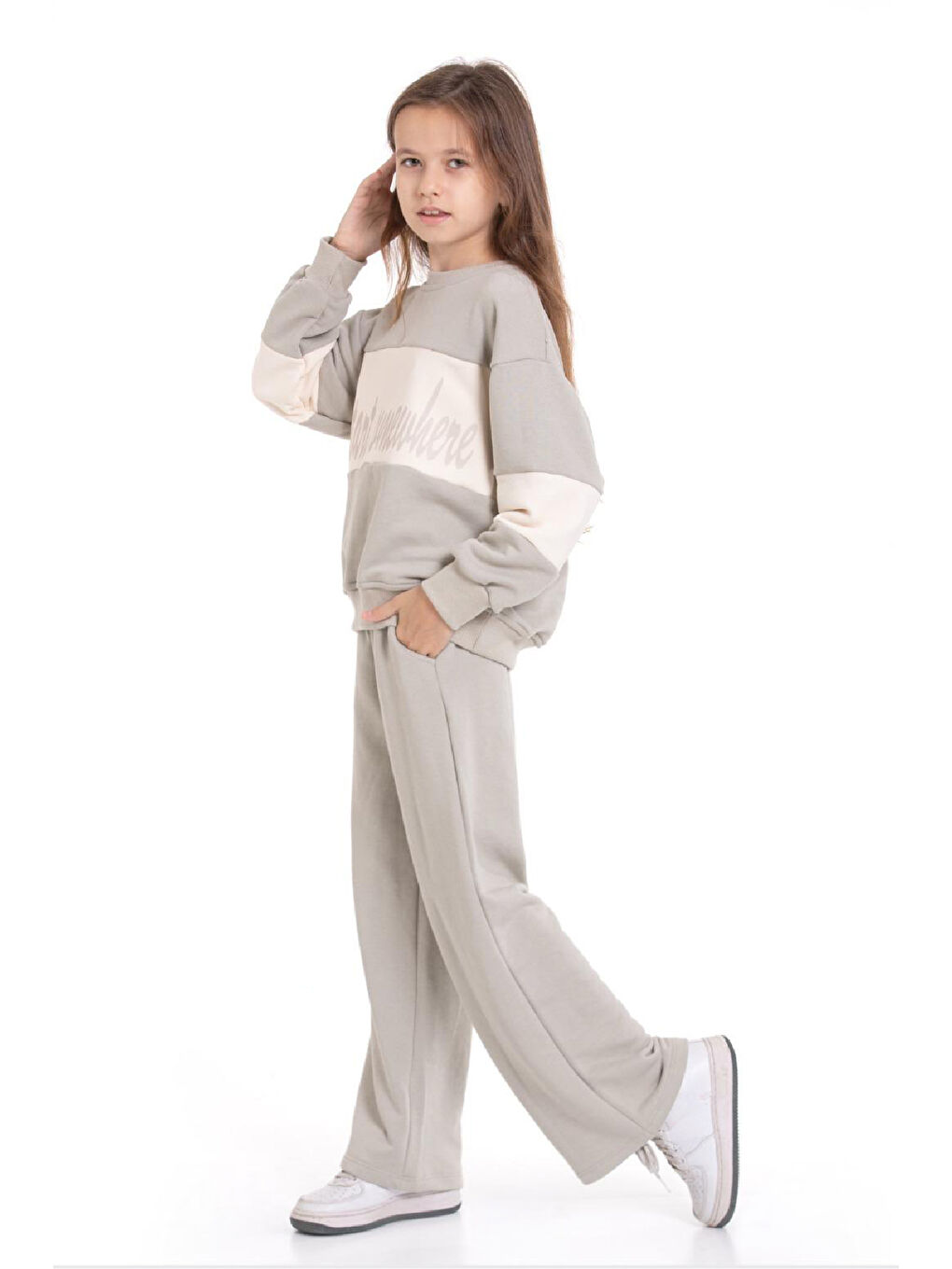 Gri Kız Çocuk 3 İplik ve Şardonsuz Eşofman Takımı 5-9 Yaş 12487-2