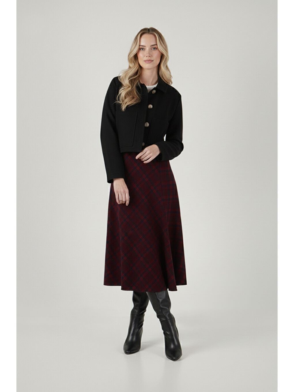 Mürdüm Pamuk Karışımlı Kemerli Cepli Kadın Midi Etek 6833365-2