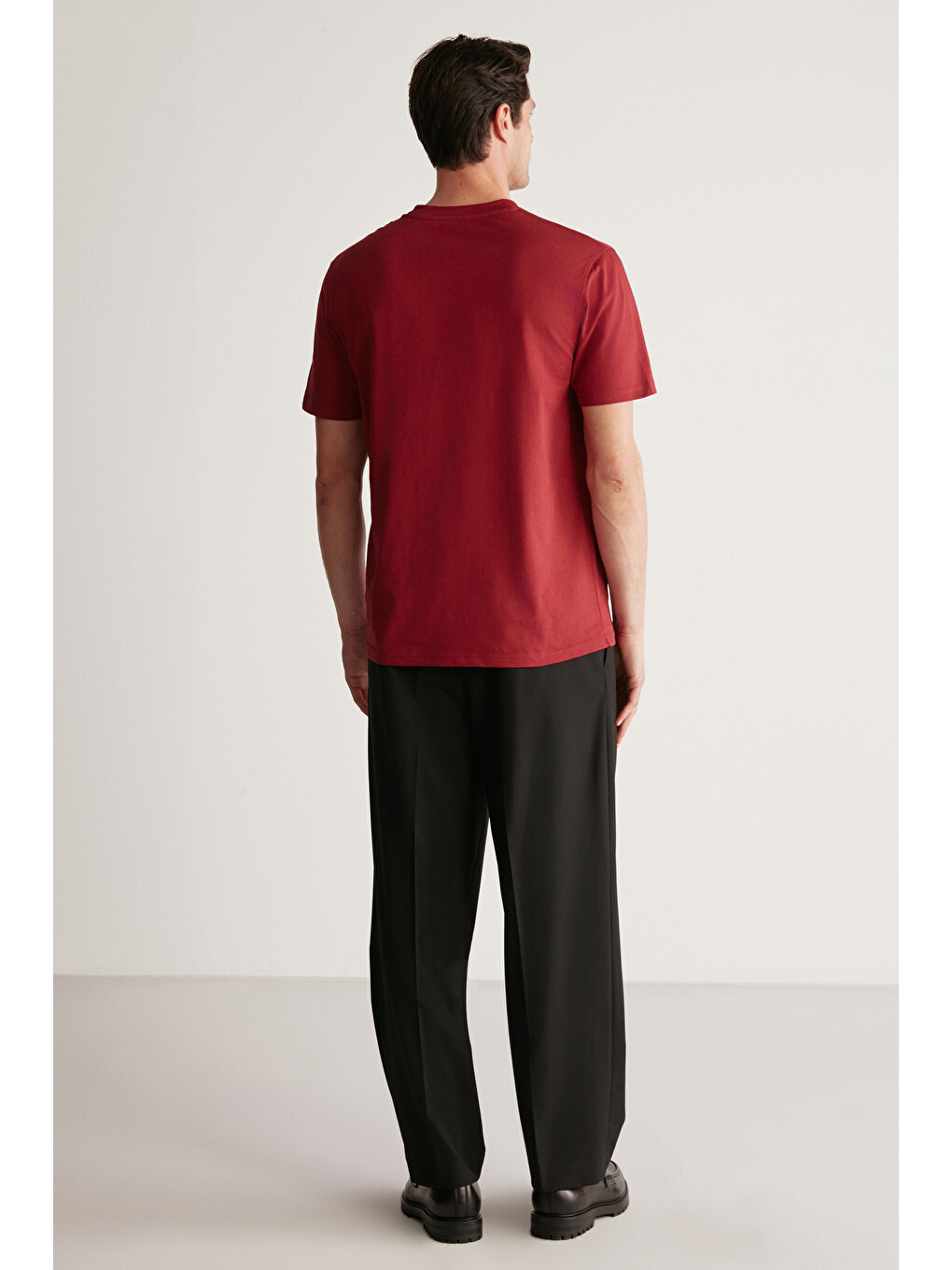 Rudy Erkek %100 Organik Pamuk Nefes Alan İç Göstermeyen Bisiklet Yaka Basic Bordo T-shirt-4