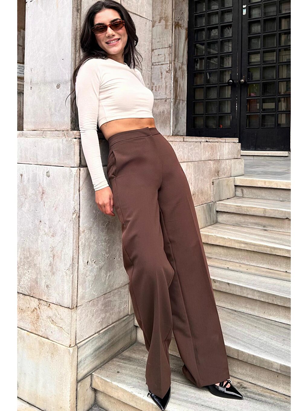 Kahverengi Yüksek Bel Kumaş Pantolon Mg2284-2