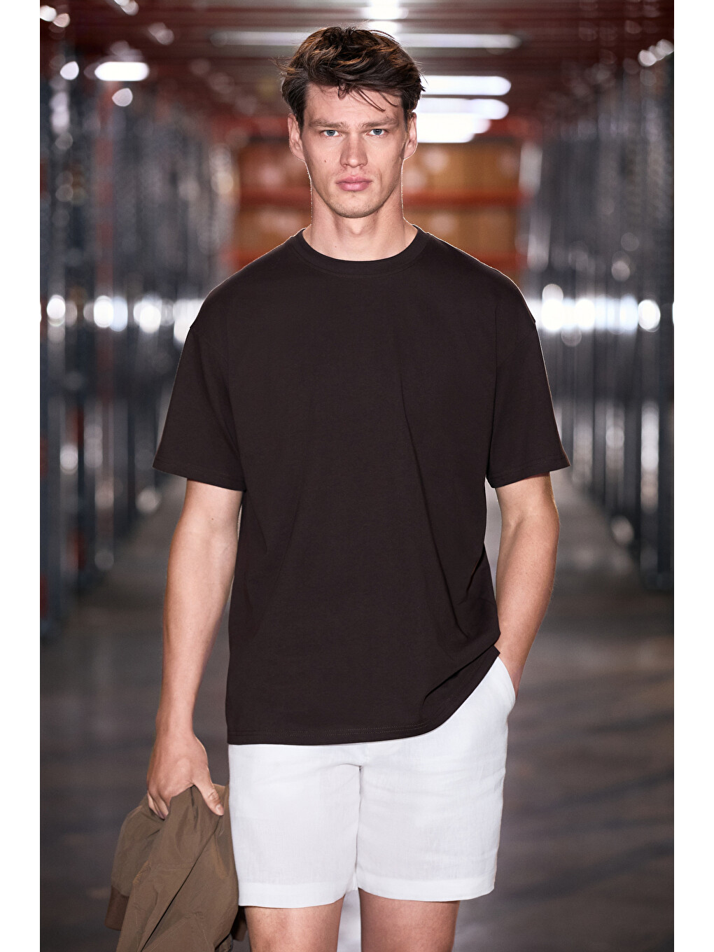 Kahverengi Jett Erkek Oversize Fit %100 Organik Pamuk Kalın Dokulu Bisiklet Yakalı Çikolata Kahve T-shirt