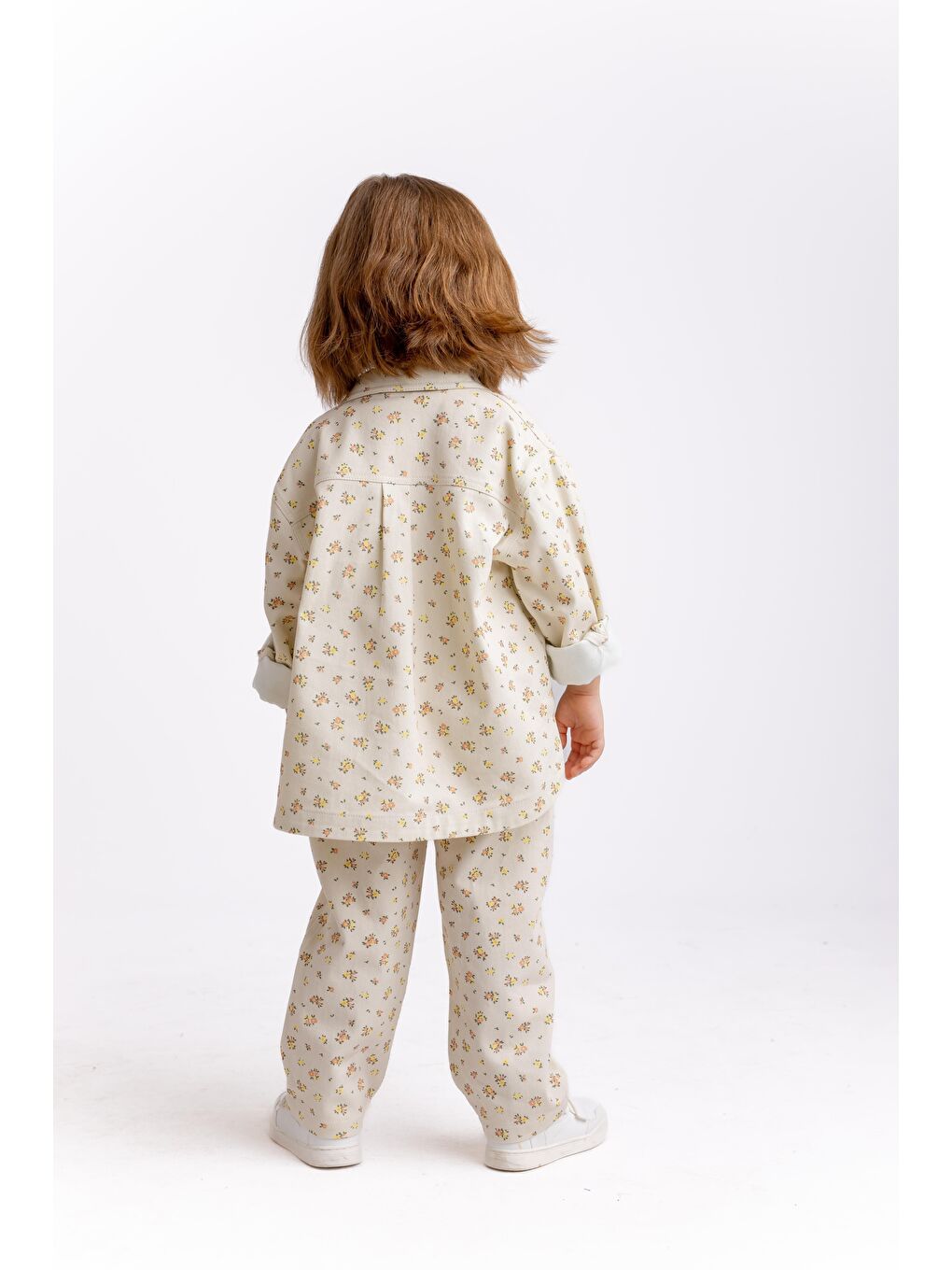 Lila Çiçek Desenli Gabardin Ceket 2-7 Yaş Ekru Çiçekli-1