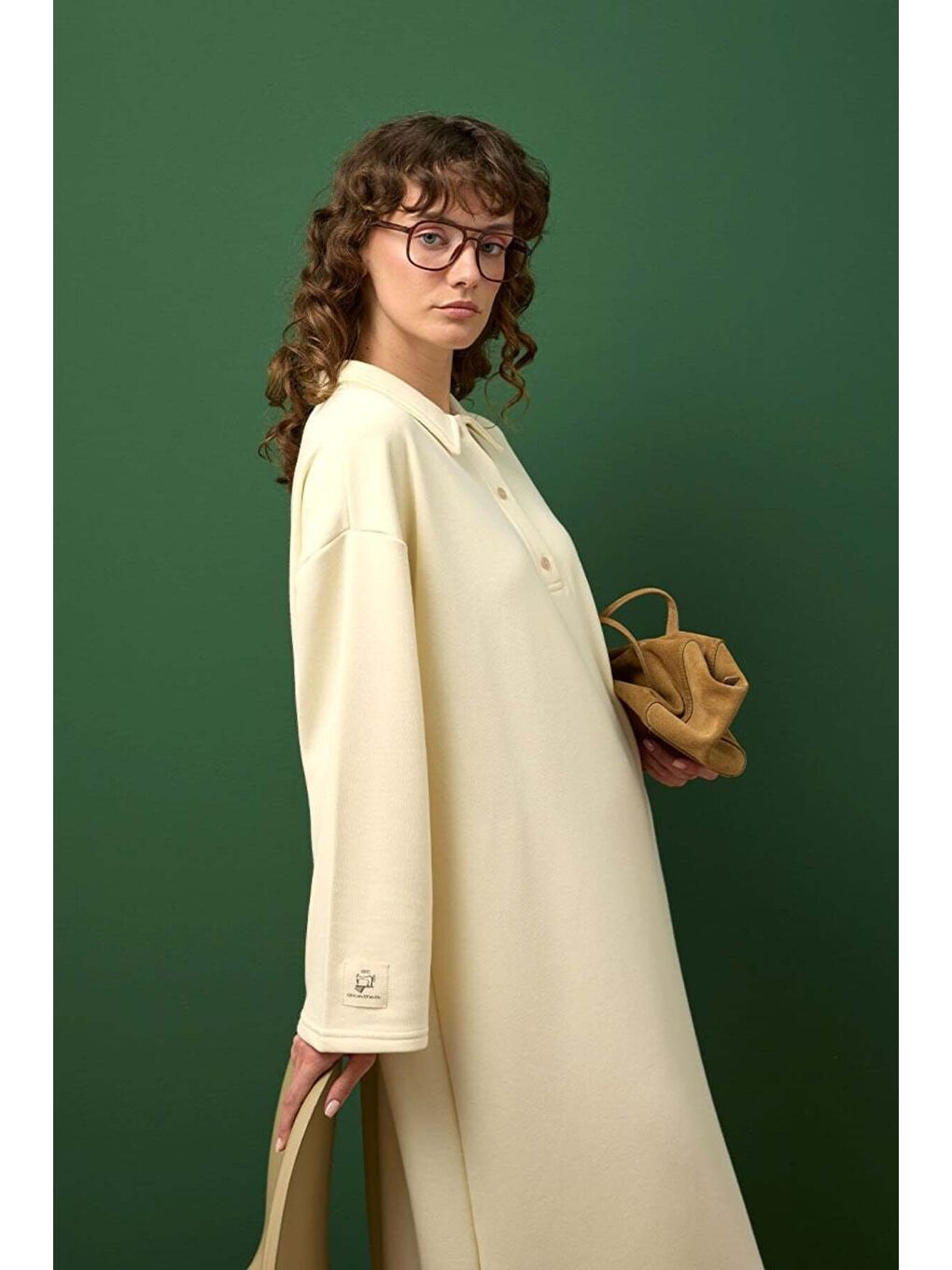 Ekru 3 İplik Yakalı Elbise-2