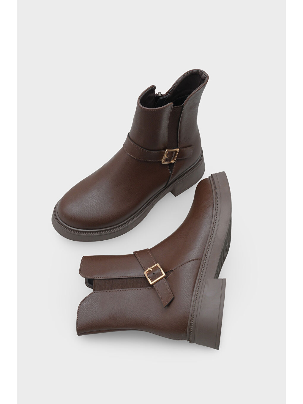 Kahverengi Daria Yandan Fermuarlı Tokalı Lastikli Kadın Bot-4