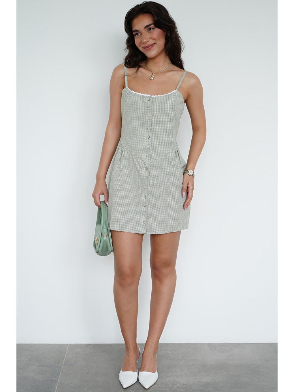 Mint Yeşili Pötikareli Kadın Mini Elbise Mg2387-3