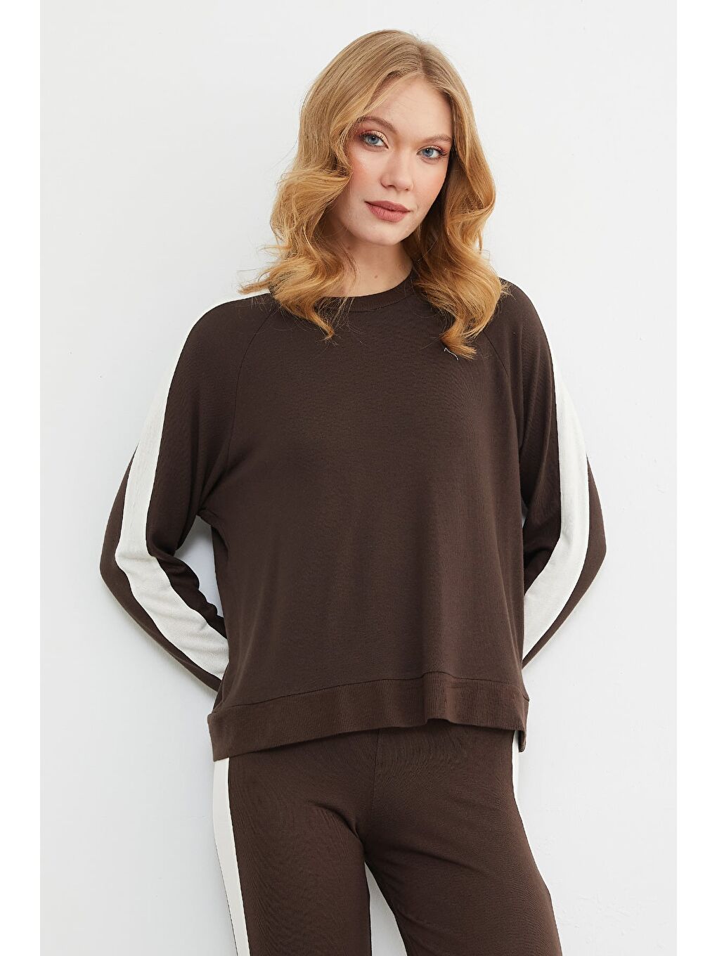 Kahverengi Basic Bisiklet Yaka Şeritli Modal 2 Li Takım-1