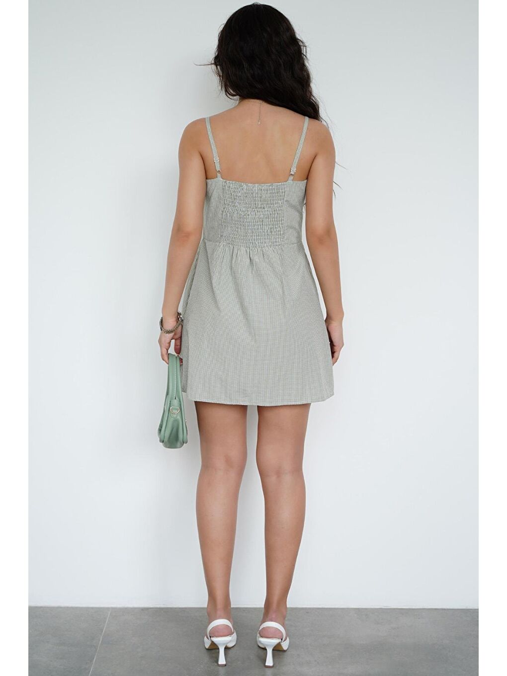 Mint Yeşili Pötikareli Kadın Mini Elbise Mg2387-4