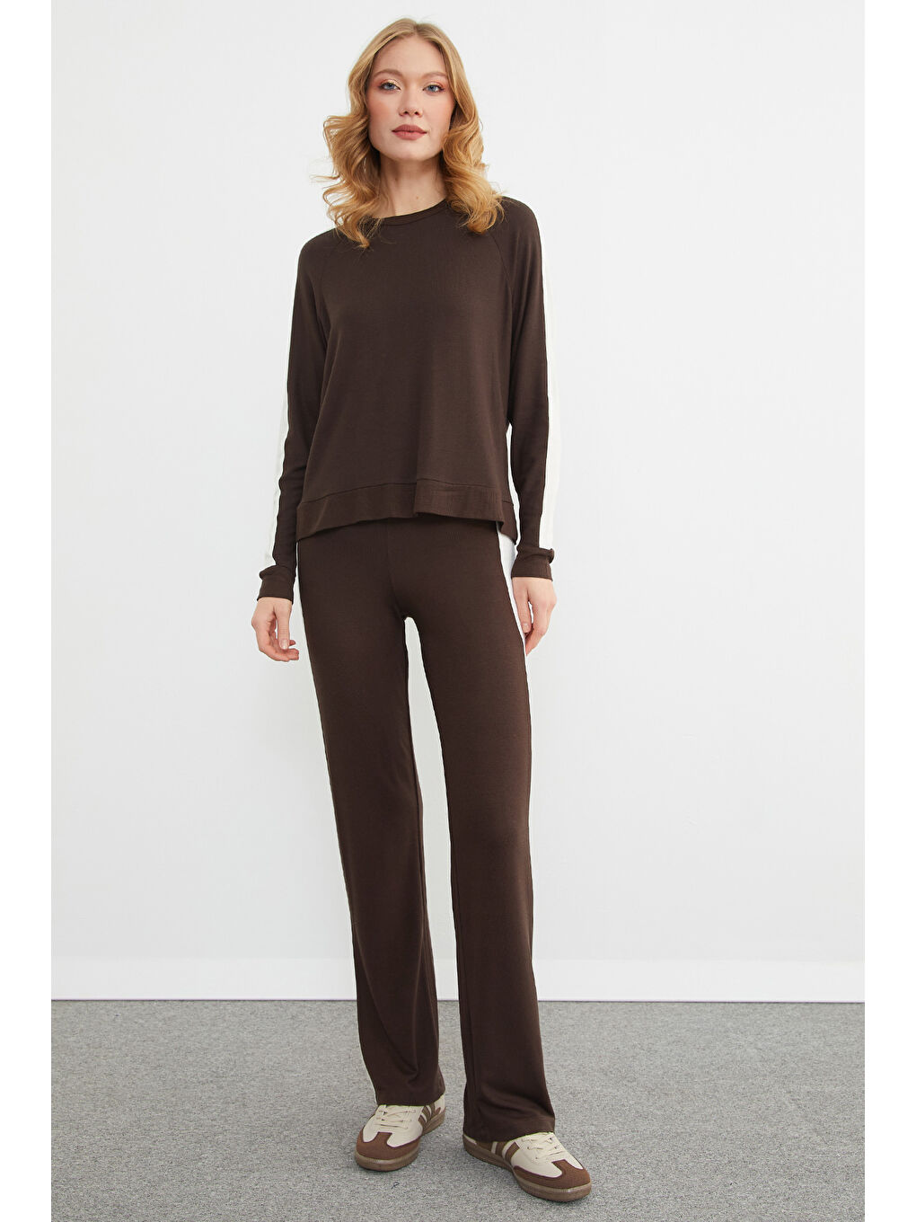 Kahverengi Basic Bisiklet Yaka Şeritli Modal 2 Li Takım-2