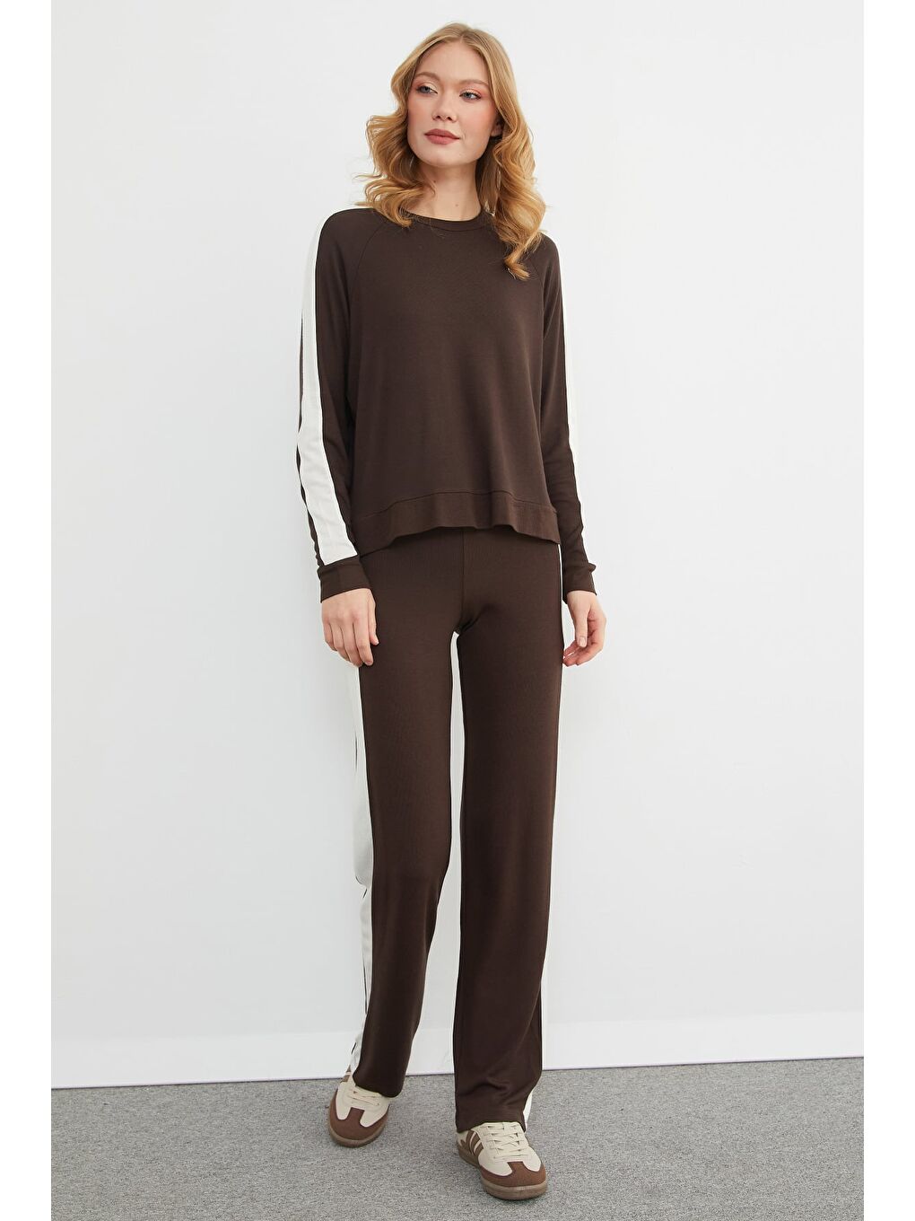 Kahverengi Basic Bisiklet Yaka Şeritli Modal 2 Li Takım-3