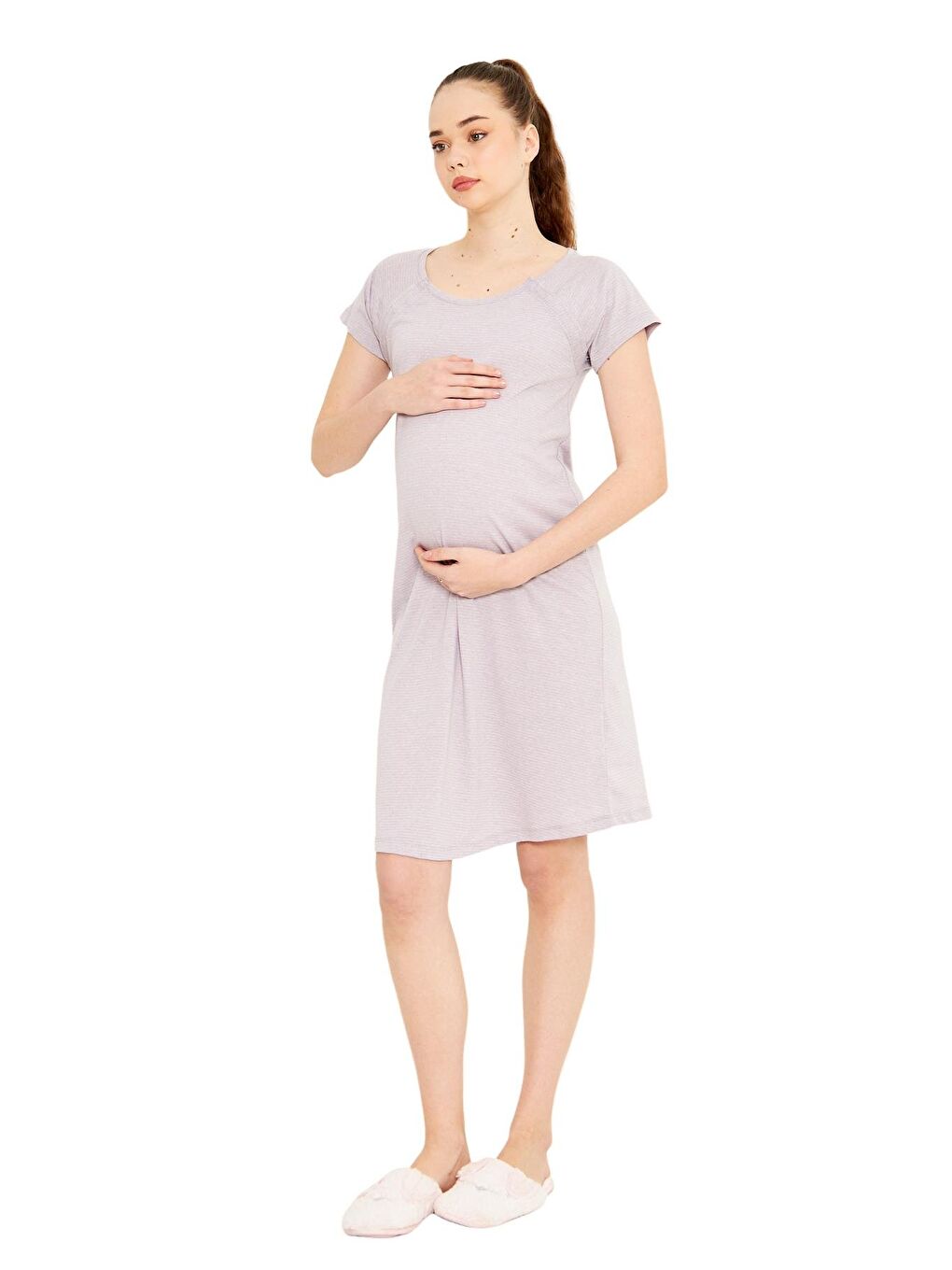 Mor Yandan Çıt Çıtlı Kadın Hamile Geceliği