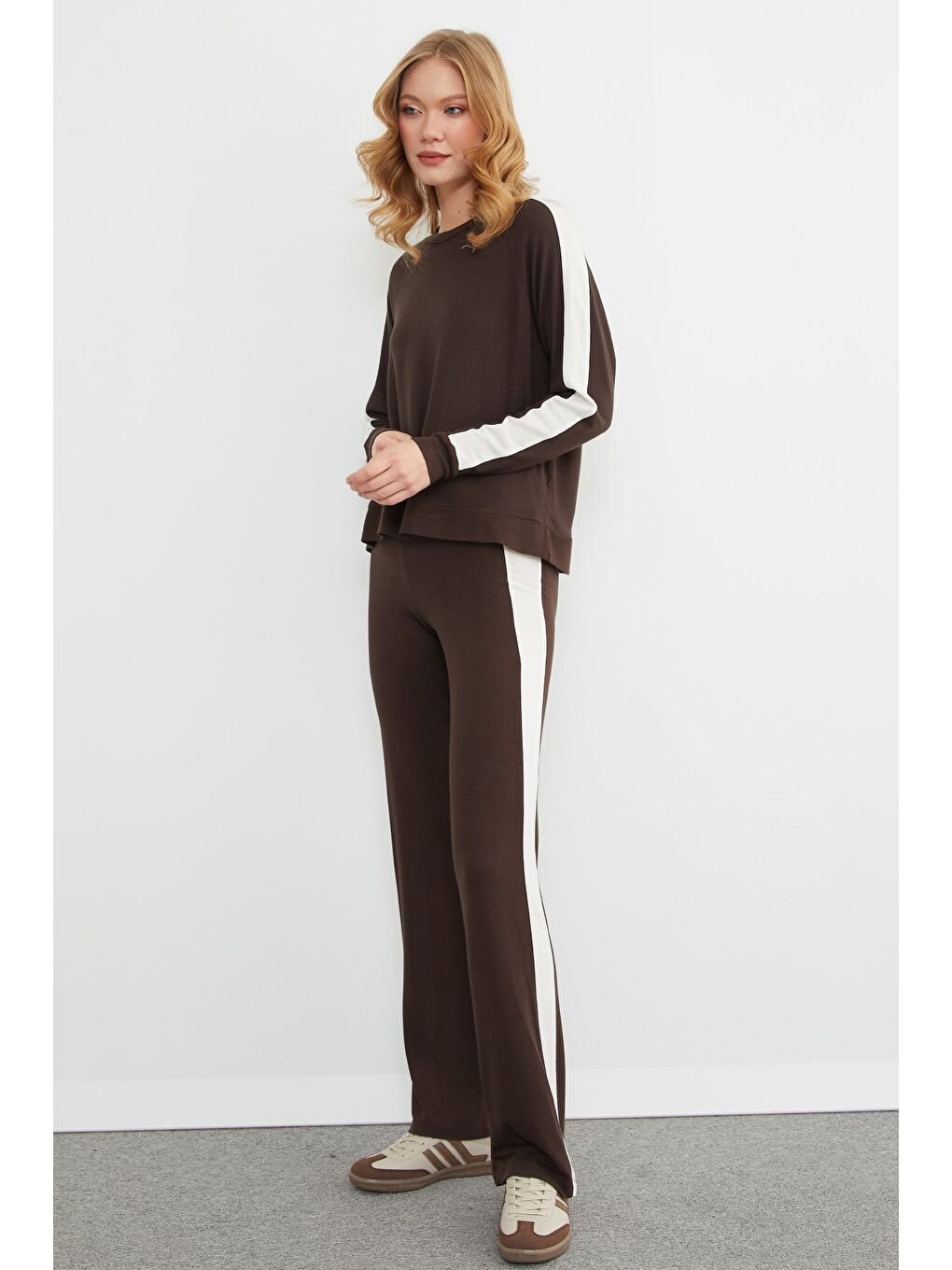 Kahverengi Basic Bisiklet Yaka Şeritli Modal 2 Li Takım-4