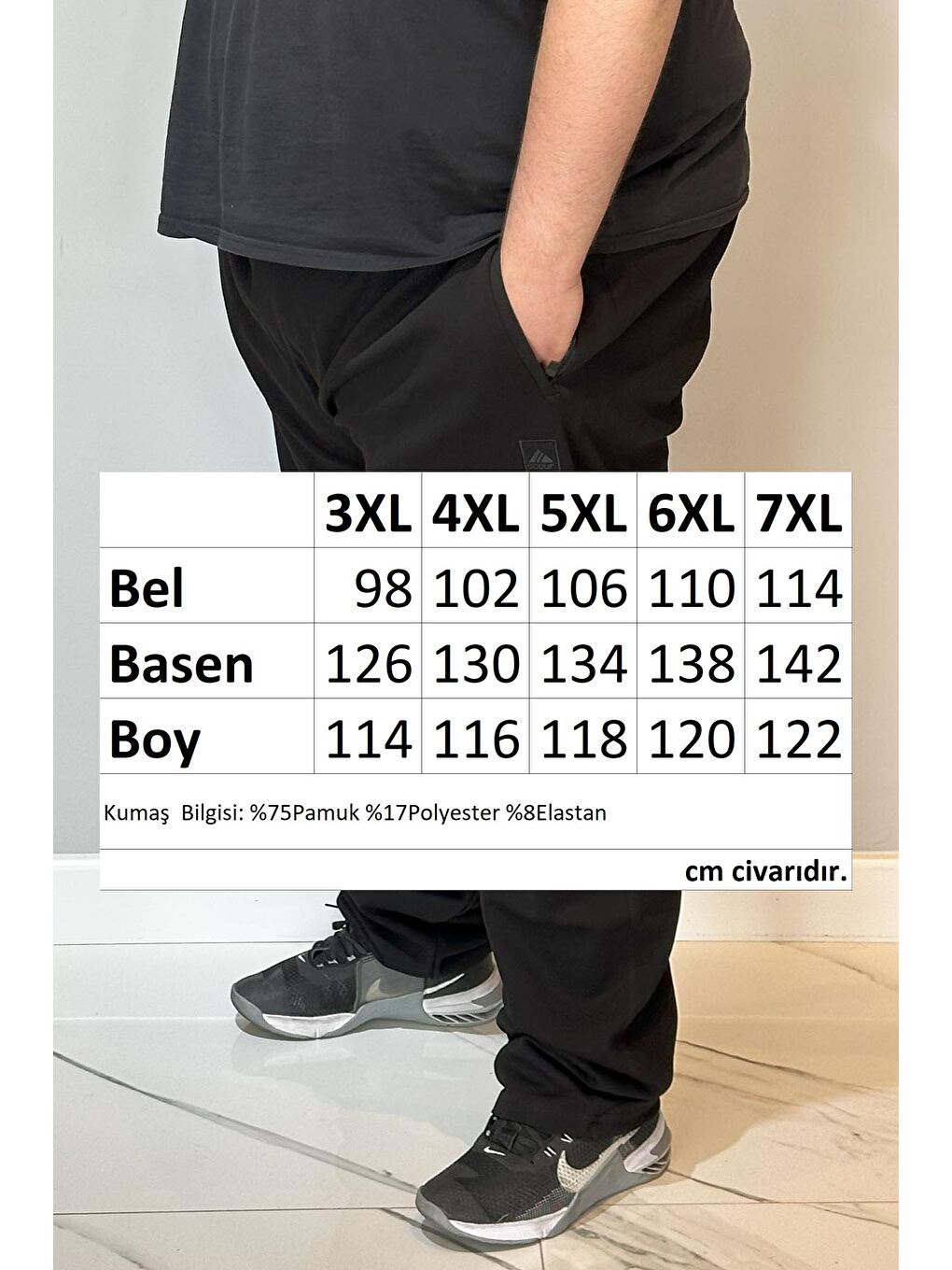 Özel Üretim  Ekstra Battal Pamuk Dokulu Erkek Büyük Beden Eşofman Altı 24723 Siyah-3