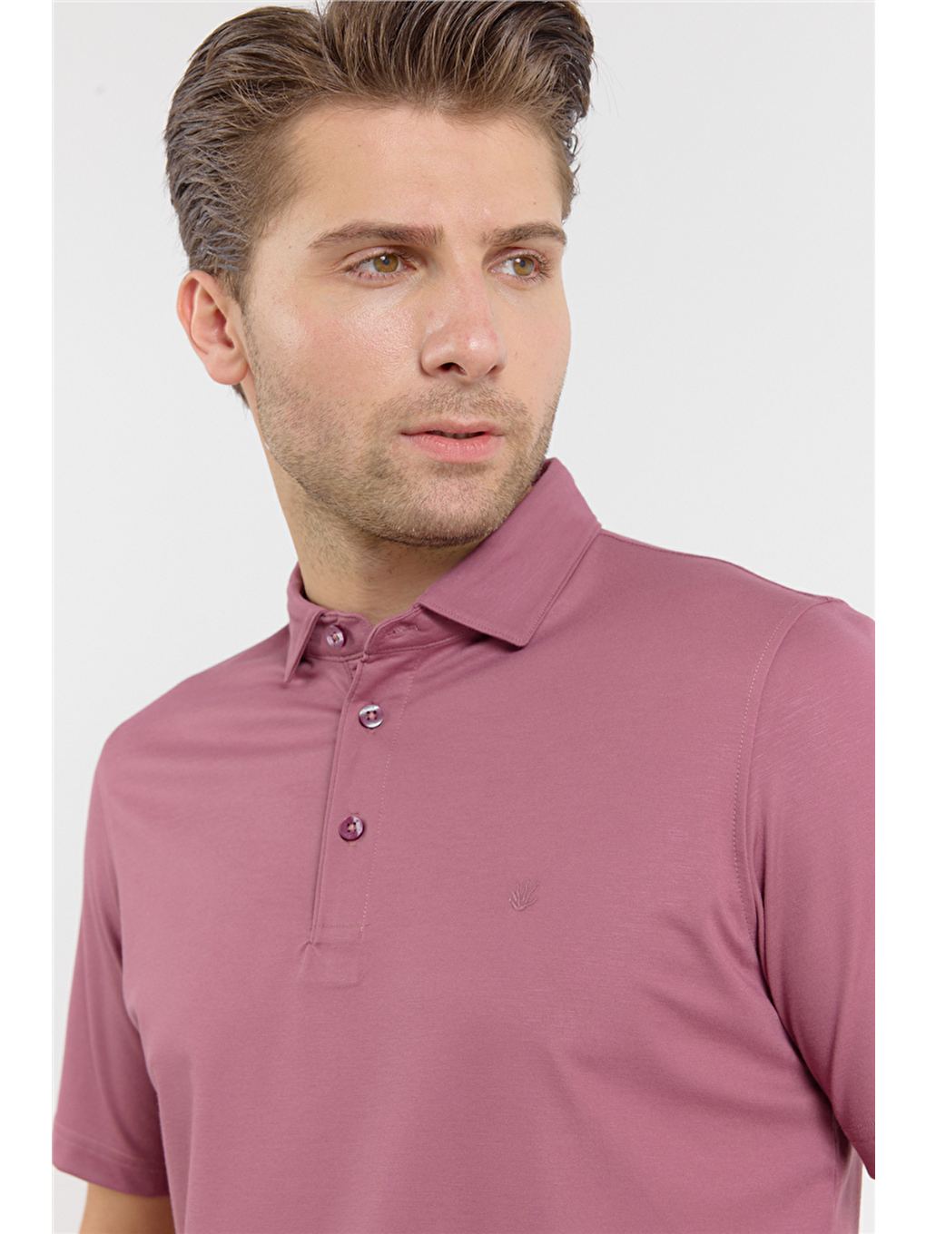 Pembe İtalyan Yaka Kısa Kol Cepsiz Comfort Fit Esnek Tişört 1011260156-4