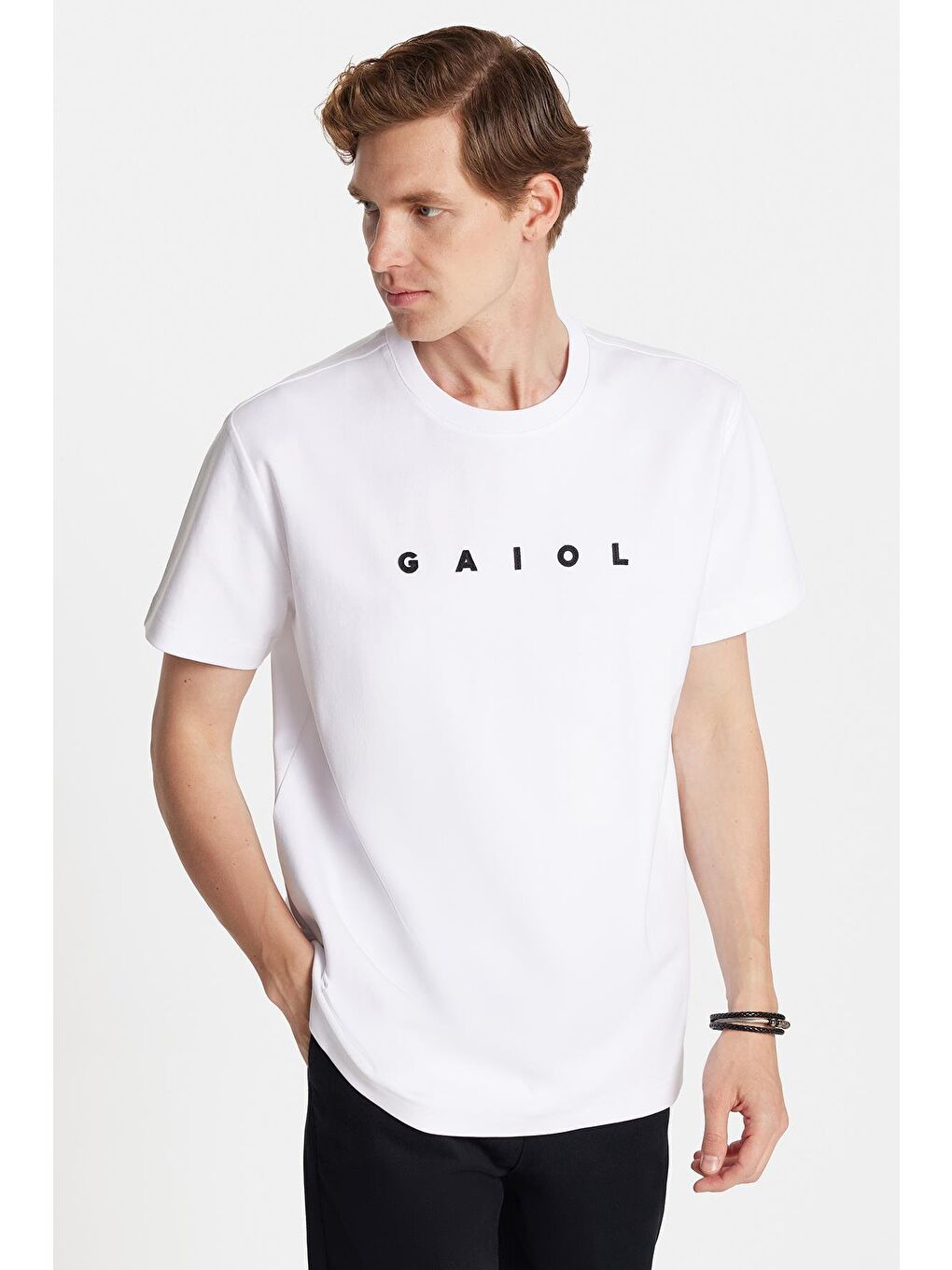 Relax Fit Rahat Kesim Pamuklu Ön Ve Arka Baskı Detaylı Bisiklet Yaka Beyaz Erkek Tişört-1