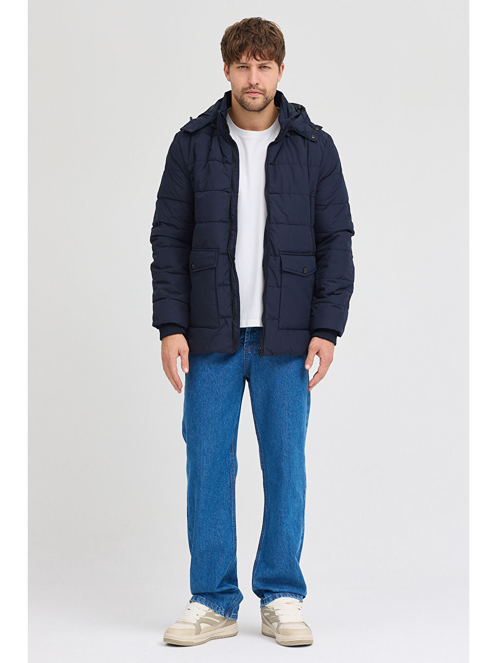 Lacivert Erkek Kapüşonlu Mont 23119-1