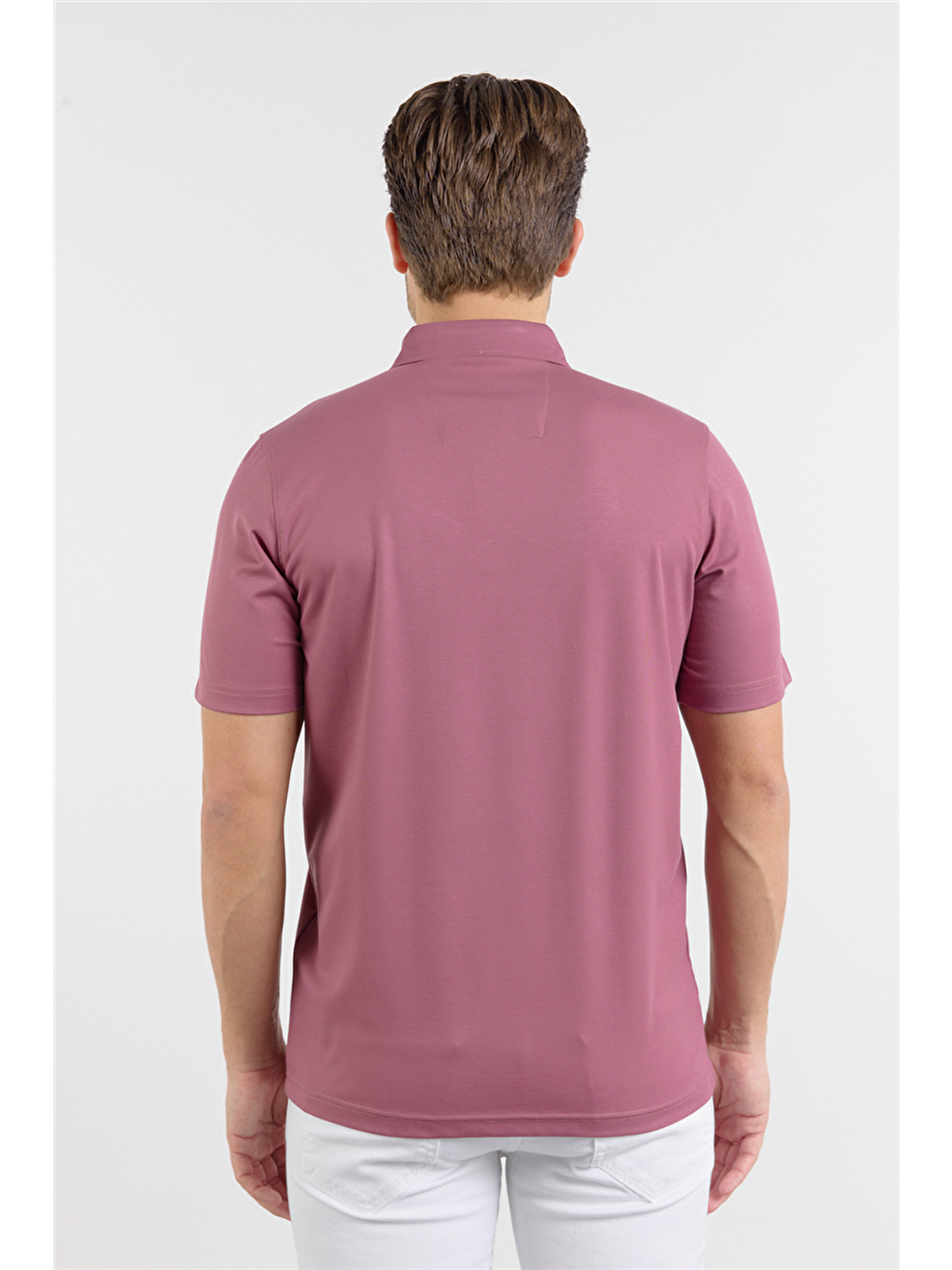Pembe İtalyan Yaka Kısa Kol Cepsiz Comfort Fit Esnek Tişört 1011260156-5
