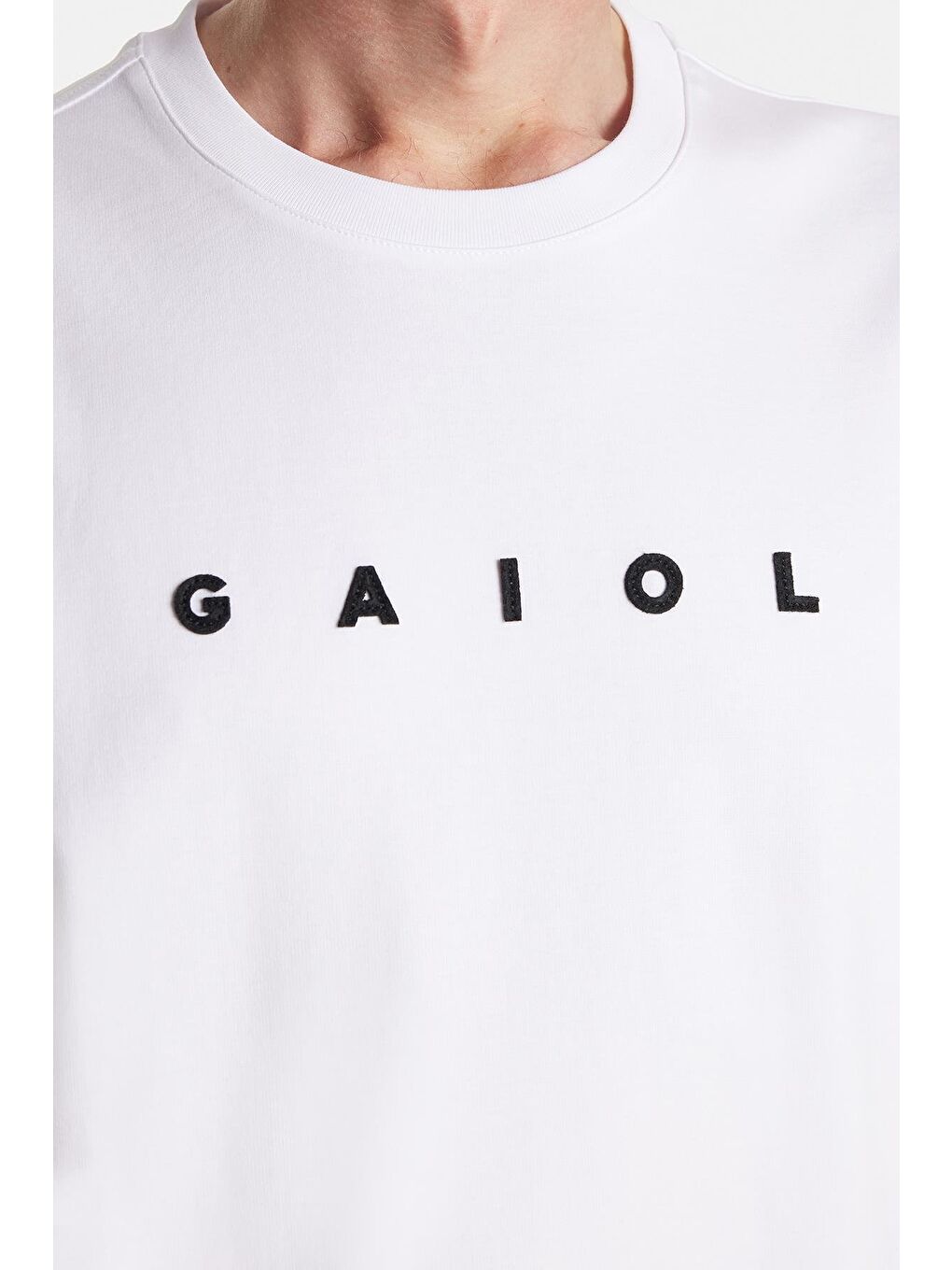 Relax Fit Rahat Kesim Pamuklu Ön Ve Arka Baskı Detaylı Bisiklet Yaka Beyaz Erkek Tişört-2