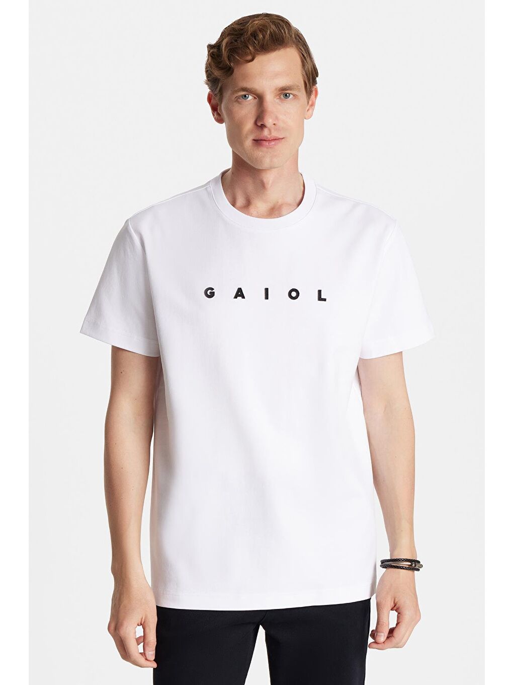 Relax Fit Rahat Kesim Pamuklu Ön Ve Arka Baskı Detaylı Bisiklet Yaka Beyaz Erkek Tişört-3