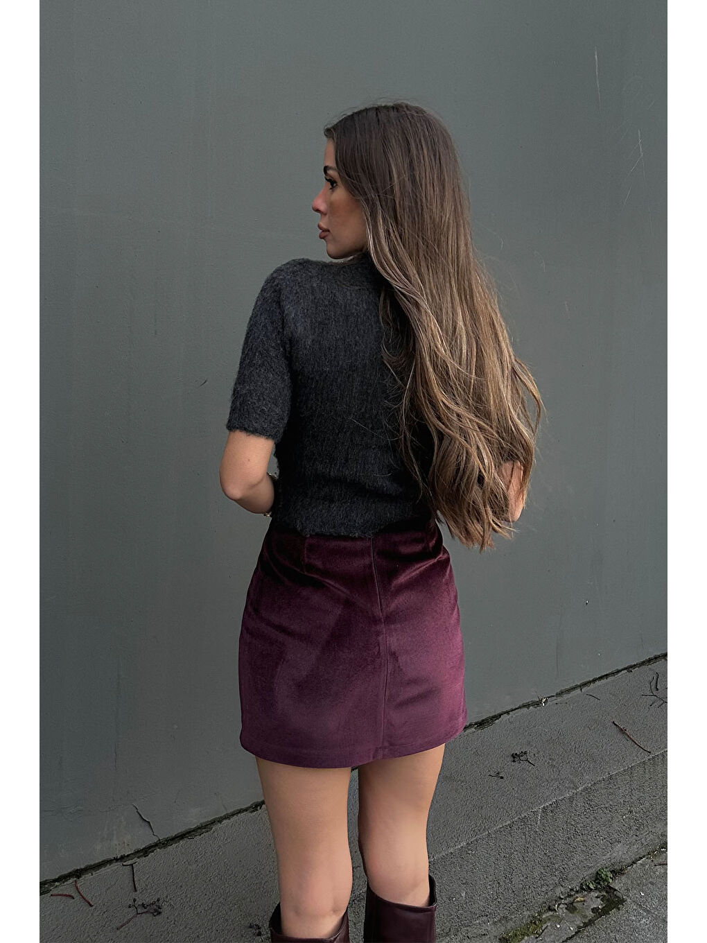 Antrasit Bisiklet Yaka Taşlı Triko Bluz 5KXK2-49083-36-4