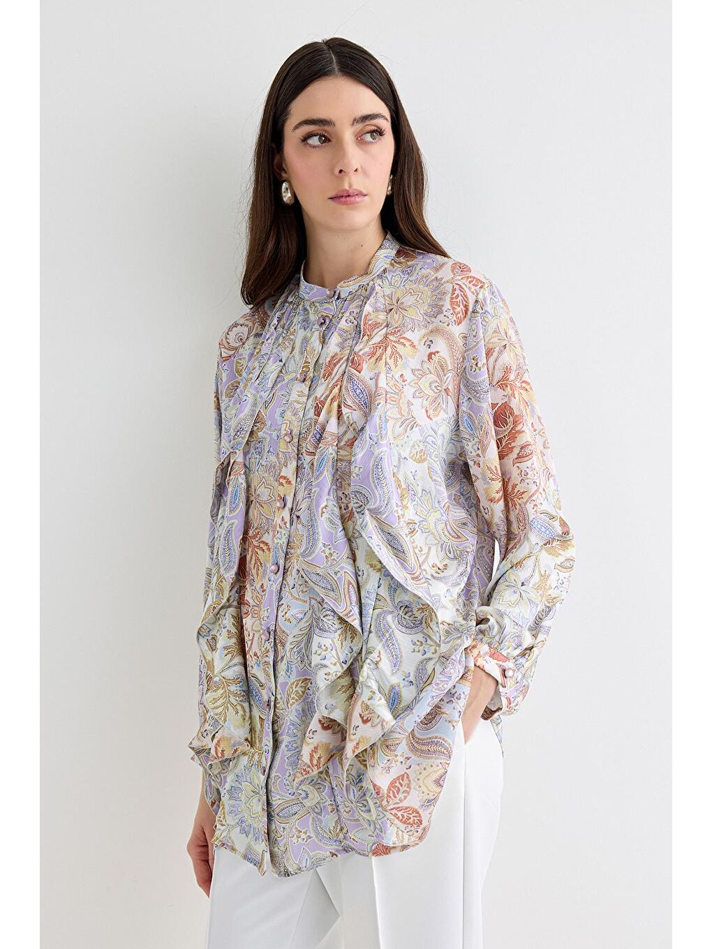 Karışık Ferla Volanlı Gömlek Desenli-2