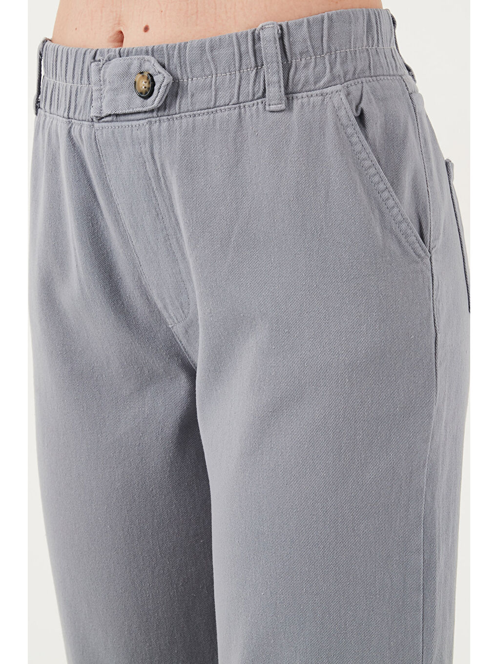 Gri Pamuklu Standart Fit Yüksel Bel Düz Paça Kadın Pantolon 668YP4924-5