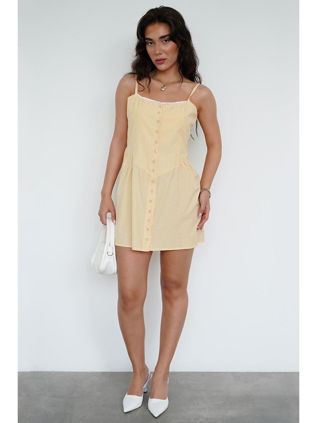 Sarı Pötikareli Kadın Mini Elbise Mg2387-3