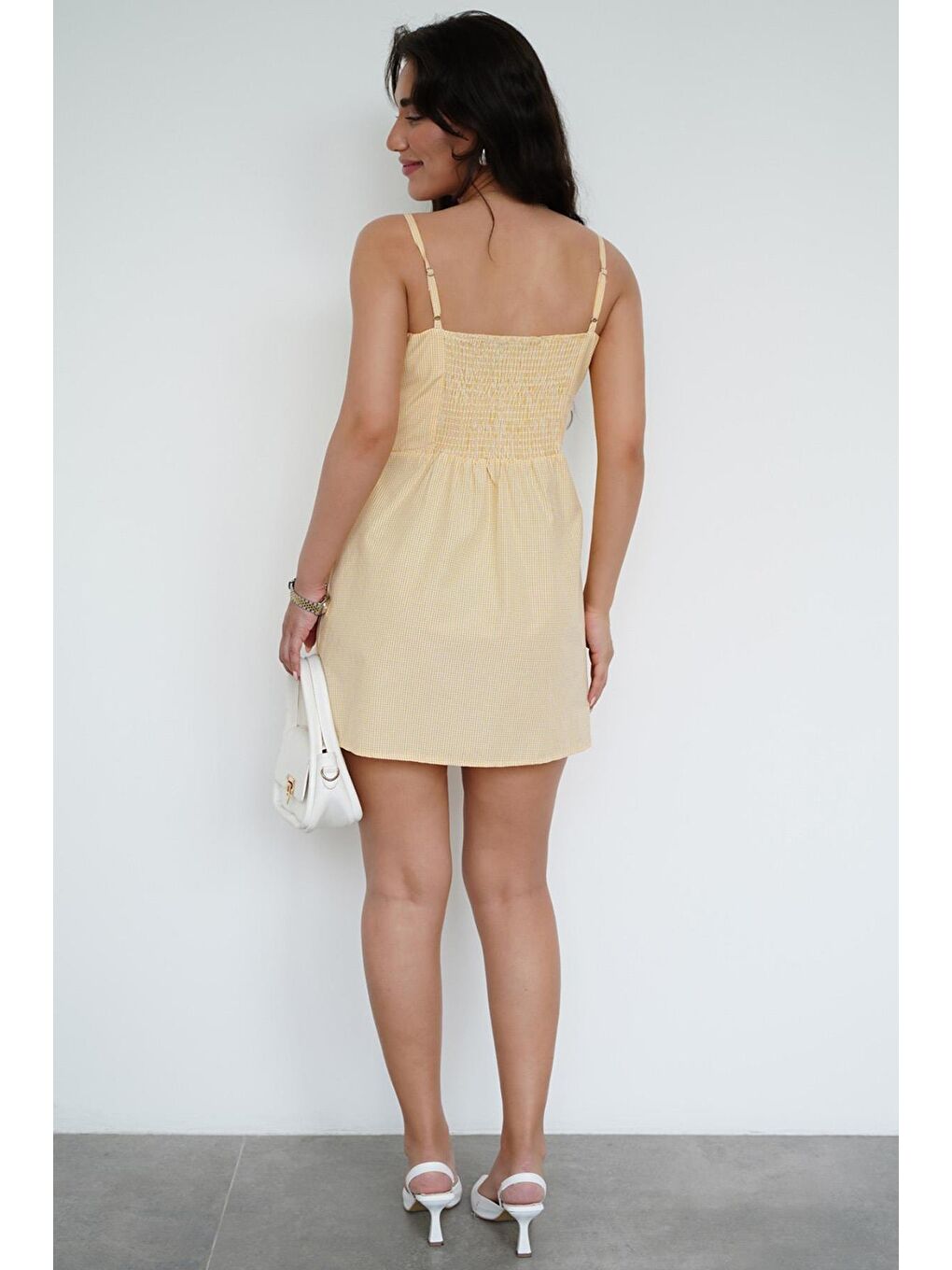 Sarı Pötikareli Kadın Mini Elbise Mg2387-4