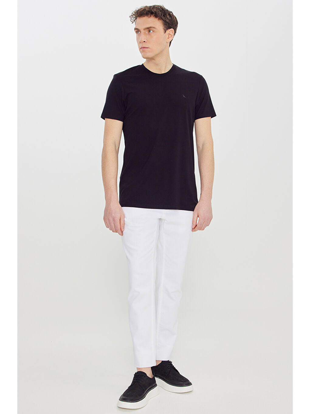 Erkek Siyah Yumuşak Dokulu Slim Fit Bisiklet Yaka Esnek Tişört-1