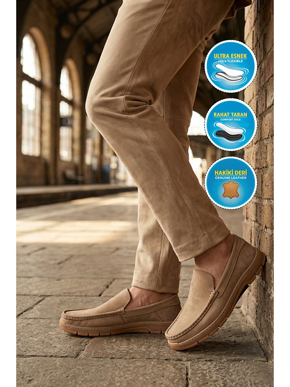 Ekru Kum Nubuk Hakiki Deri Erkek Casual Ayakkabı 6Y3319-179 M-2