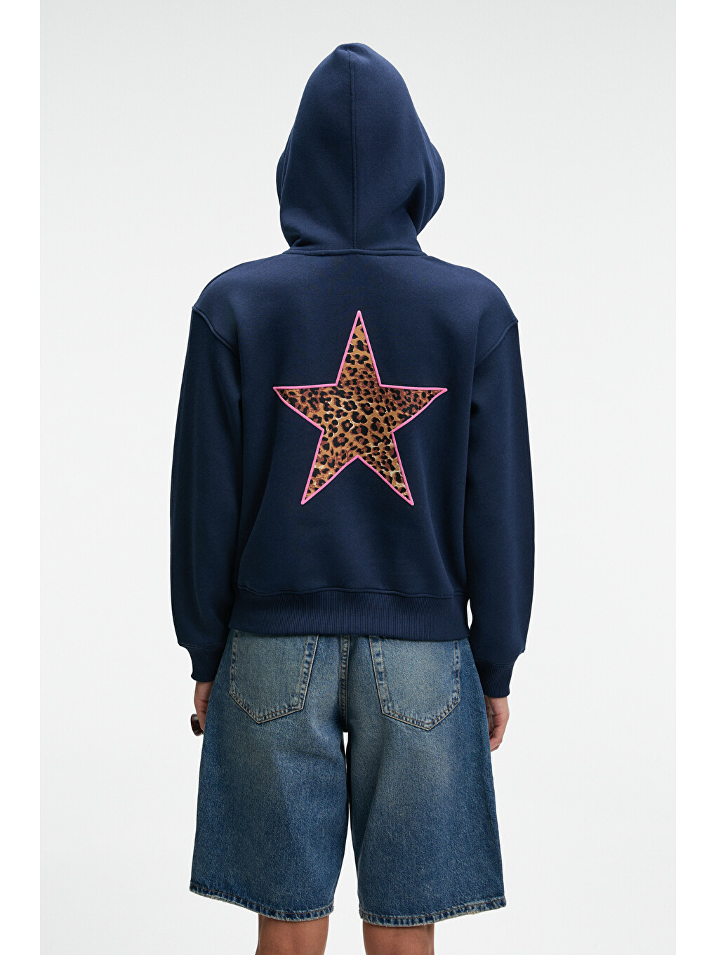 Yumea Kadın Oversize Kapüşonlu Baskılı Lacivert Sweatshirt-2