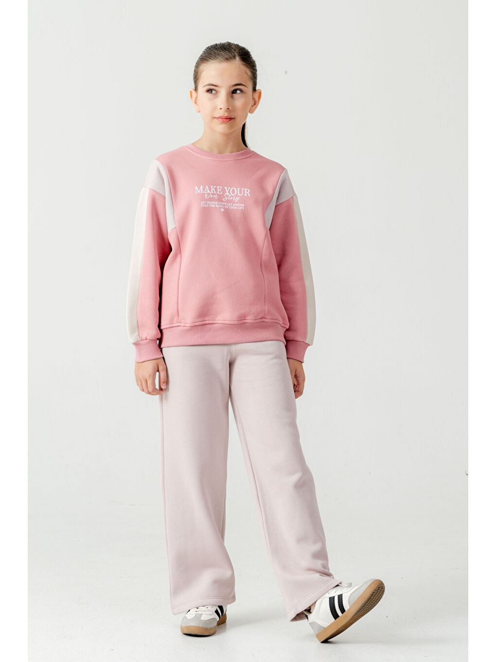 Pembe Kız Çocuk Make Your Baskılı 3 İplik Kalın Kışlık Eşofman Takımı Ak4227