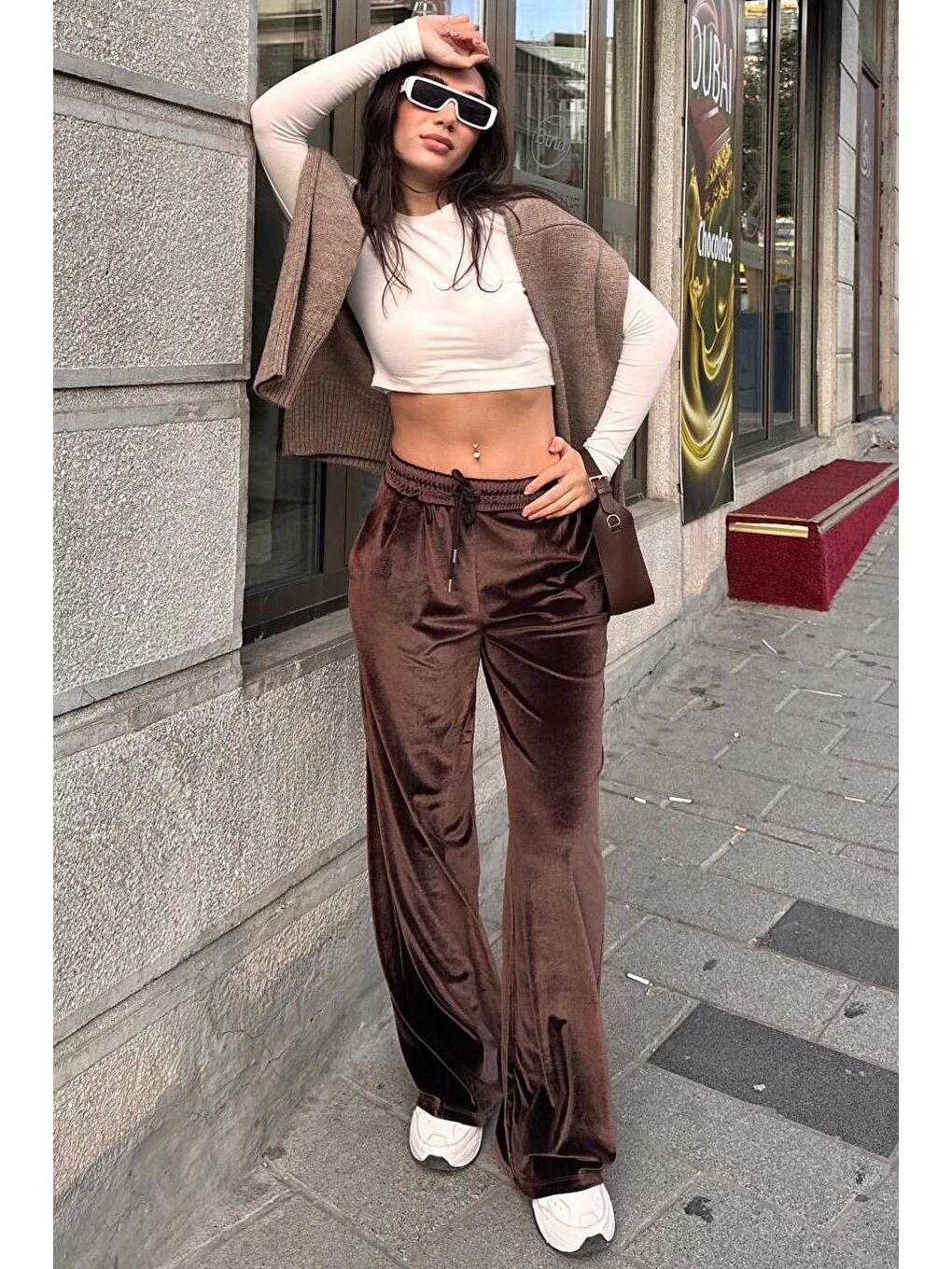 Kahverengi Bol Paça Kadife Pantolon Mg2283
