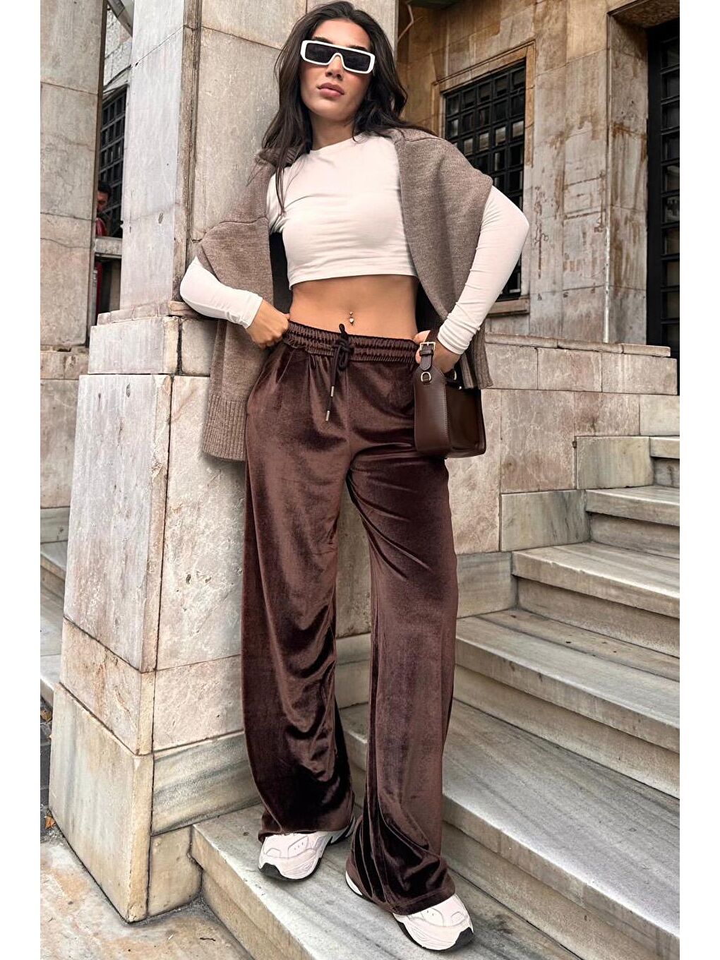 Kahverengi Bol Paça Kadife Pantolon Mg2283-2