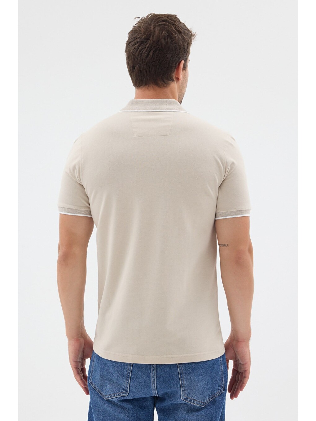 Bej Polo Yaka Pike Kısa Kol Slim Fit %100 Pamuk Tişört 1011260171-4