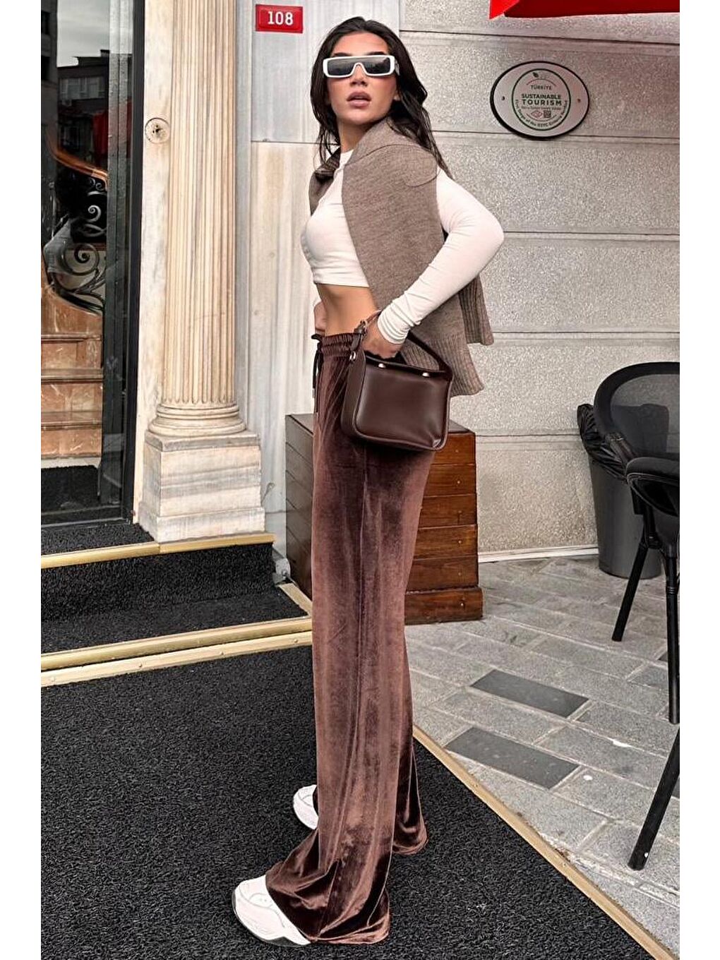 Kahverengi Bol Paça Kadife Pantolon Mg2283-3