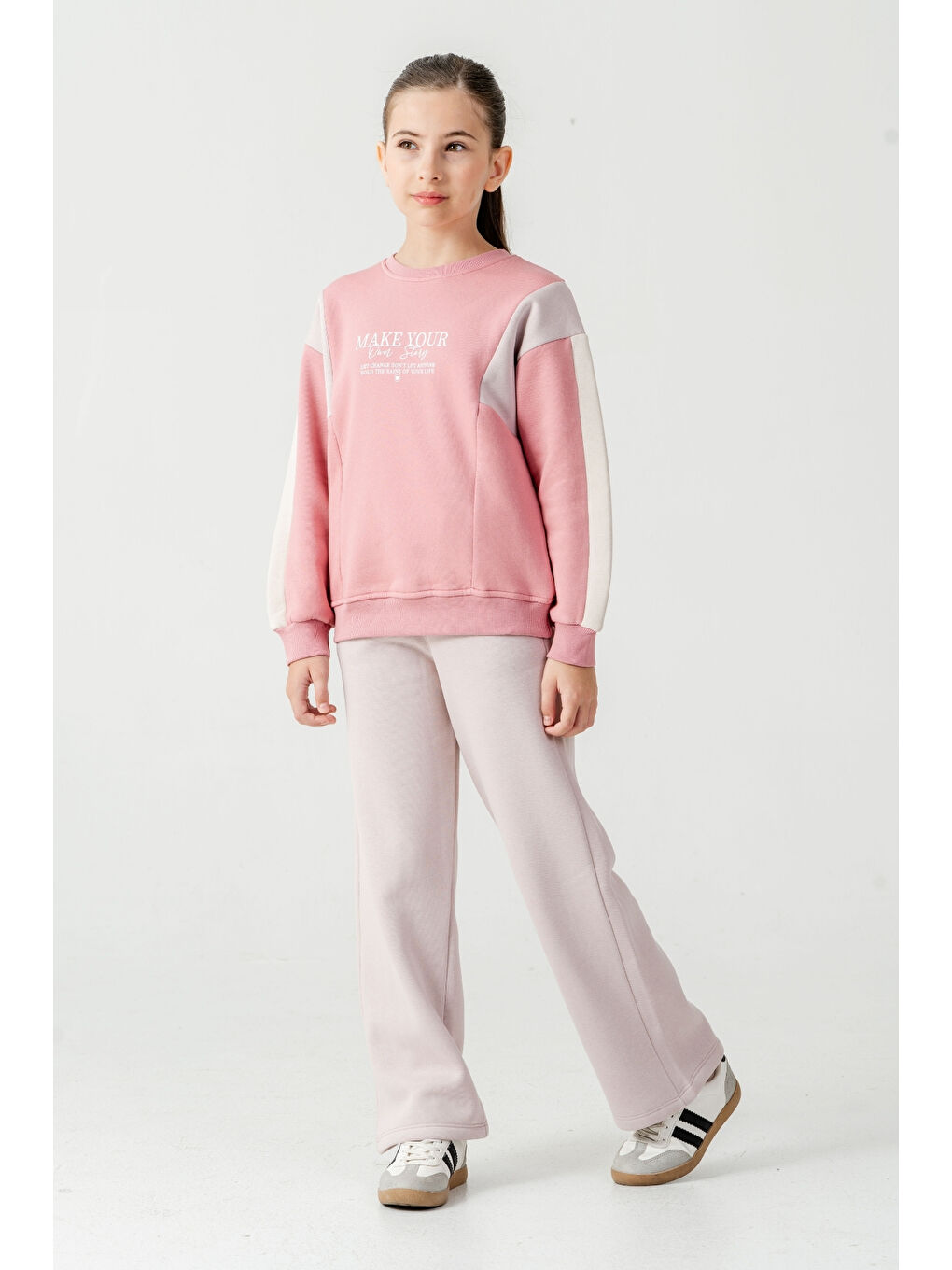 Pembe Kız Çocuk Make Your Baskılı 3 İplik Kalın Kışlık Eşofman Takımı Ak4227-1