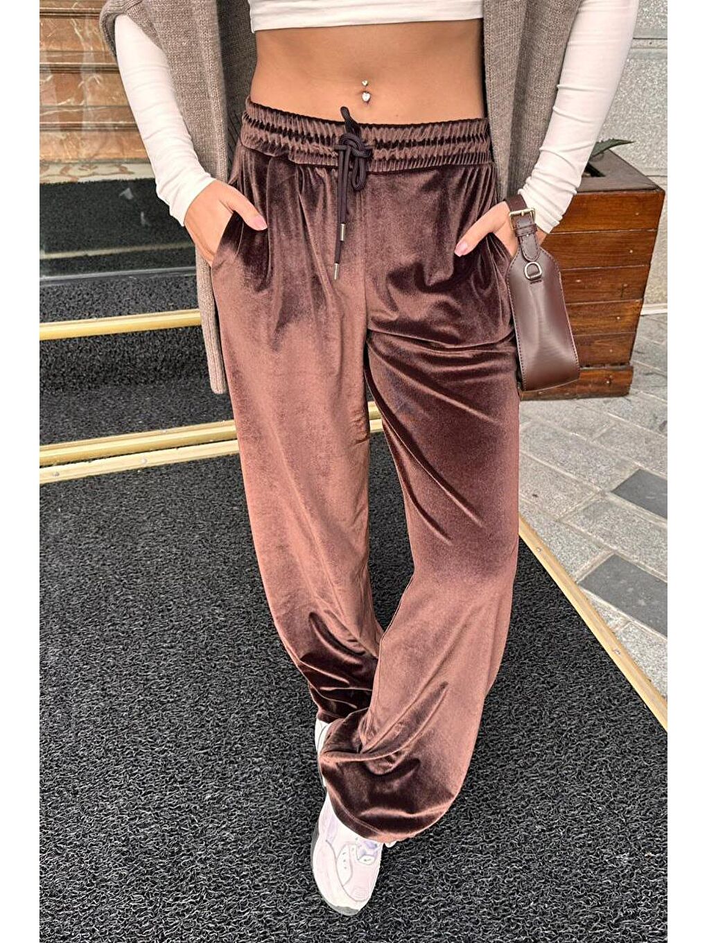 Kahverengi Bol Paça Kadife Pantolon Mg2283-4