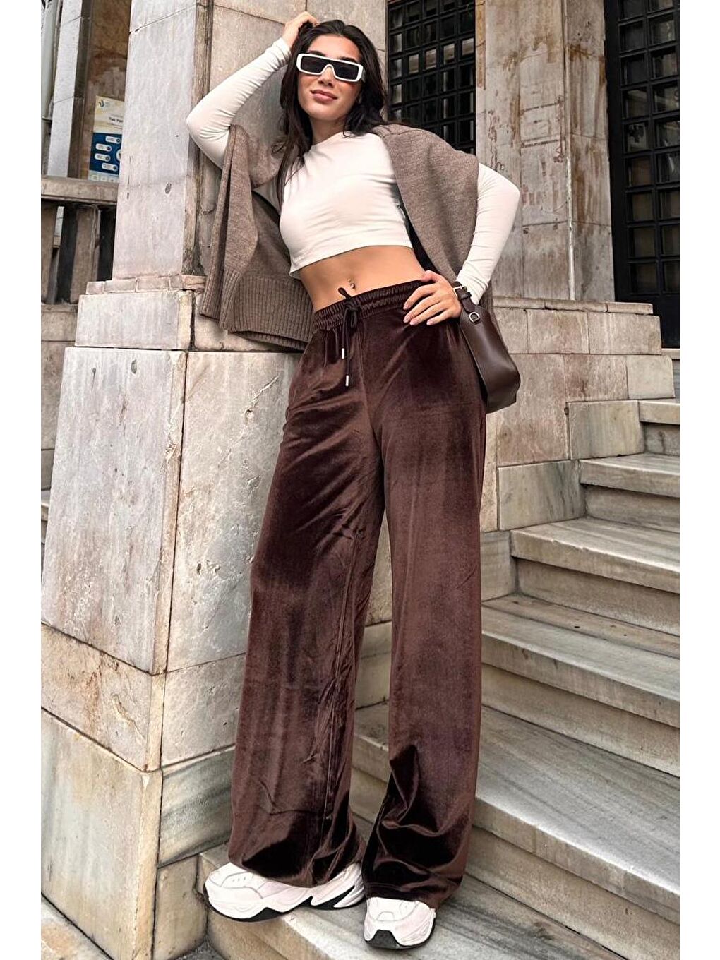 Kahverengi Bol Paça Kadife Pantolon Mg2283-5