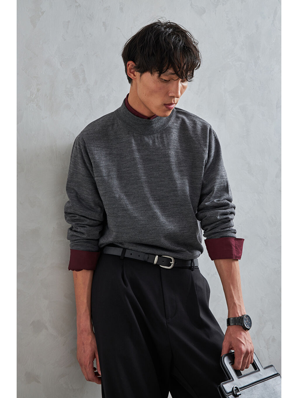 Antrasit Erkek Yarım Balıkçı Oversize Basıc Triko Kazak