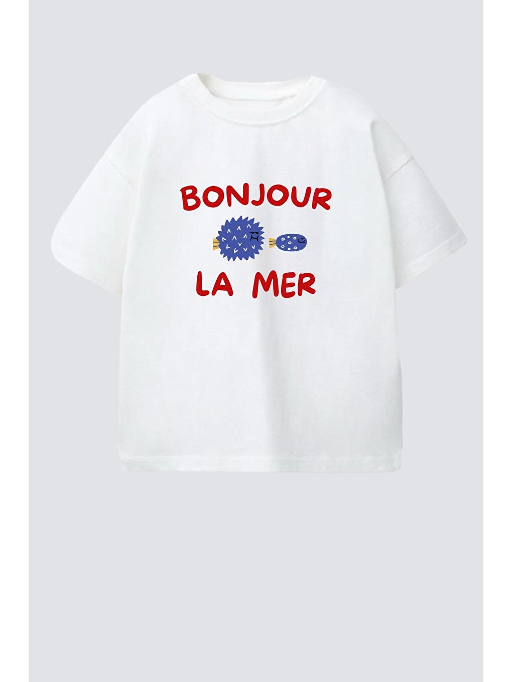 Erkek Çocuk Pamuklu Ekru Bisiklet Yaka Baskılı T-Shirt-1