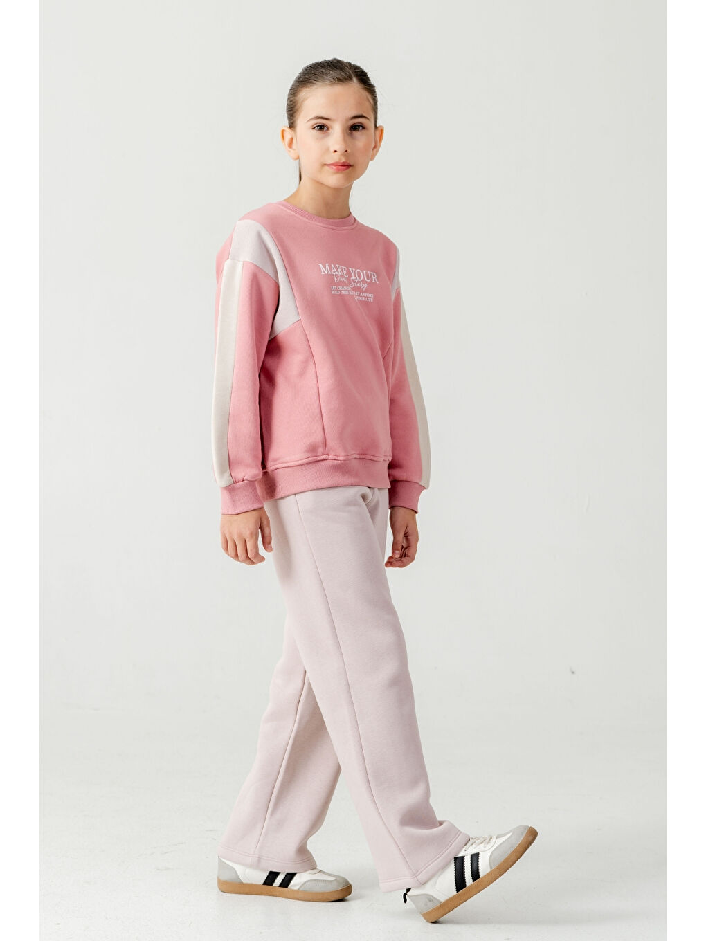 Pembe Kız Çocuk Make Your Baskılı 3 İplik Kalın Kışlık Eşofman Takımı Ak4227-3