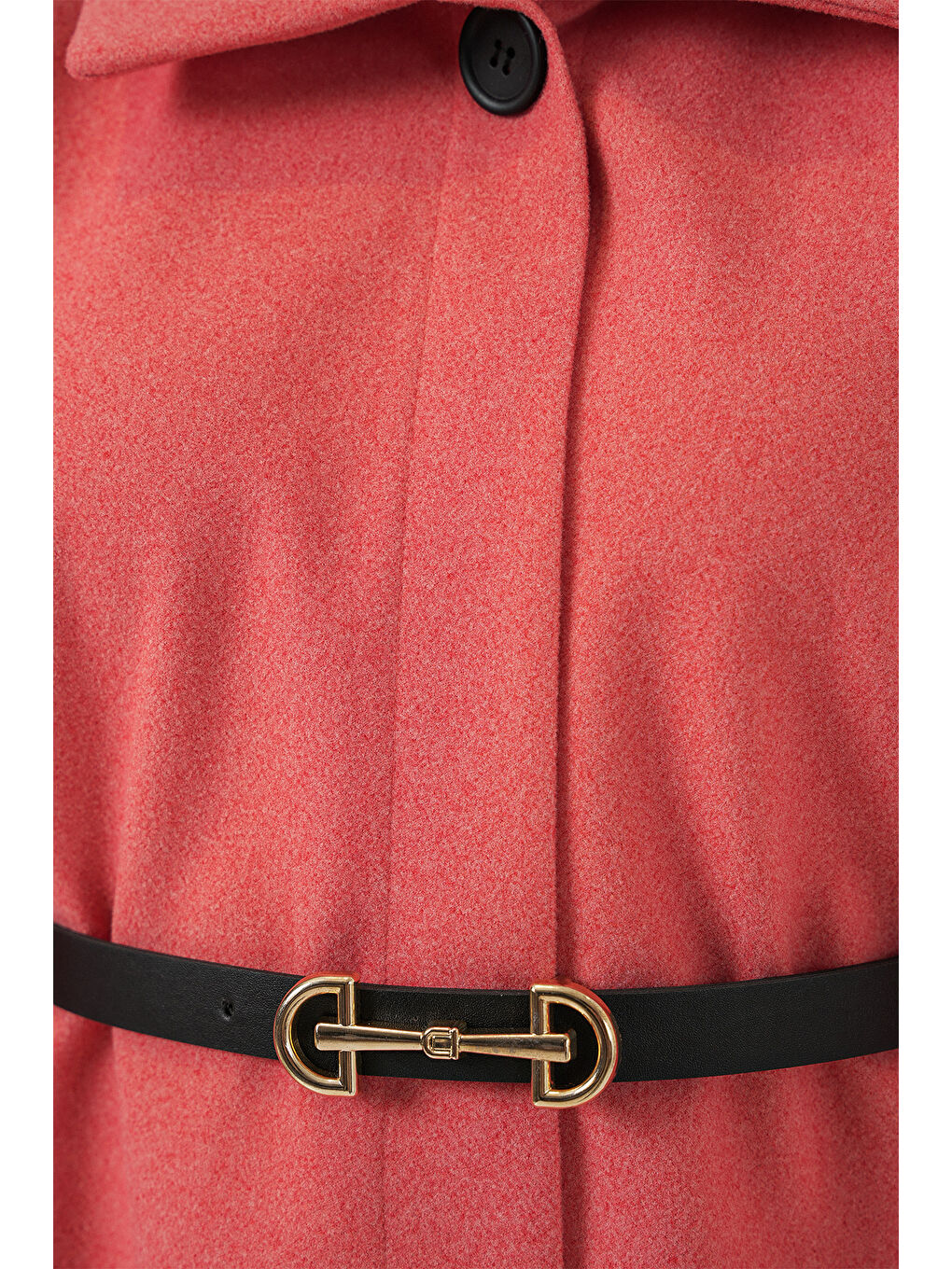 Pembe Kadın Kemerli Kaşe Panço 9170 - Somon-4