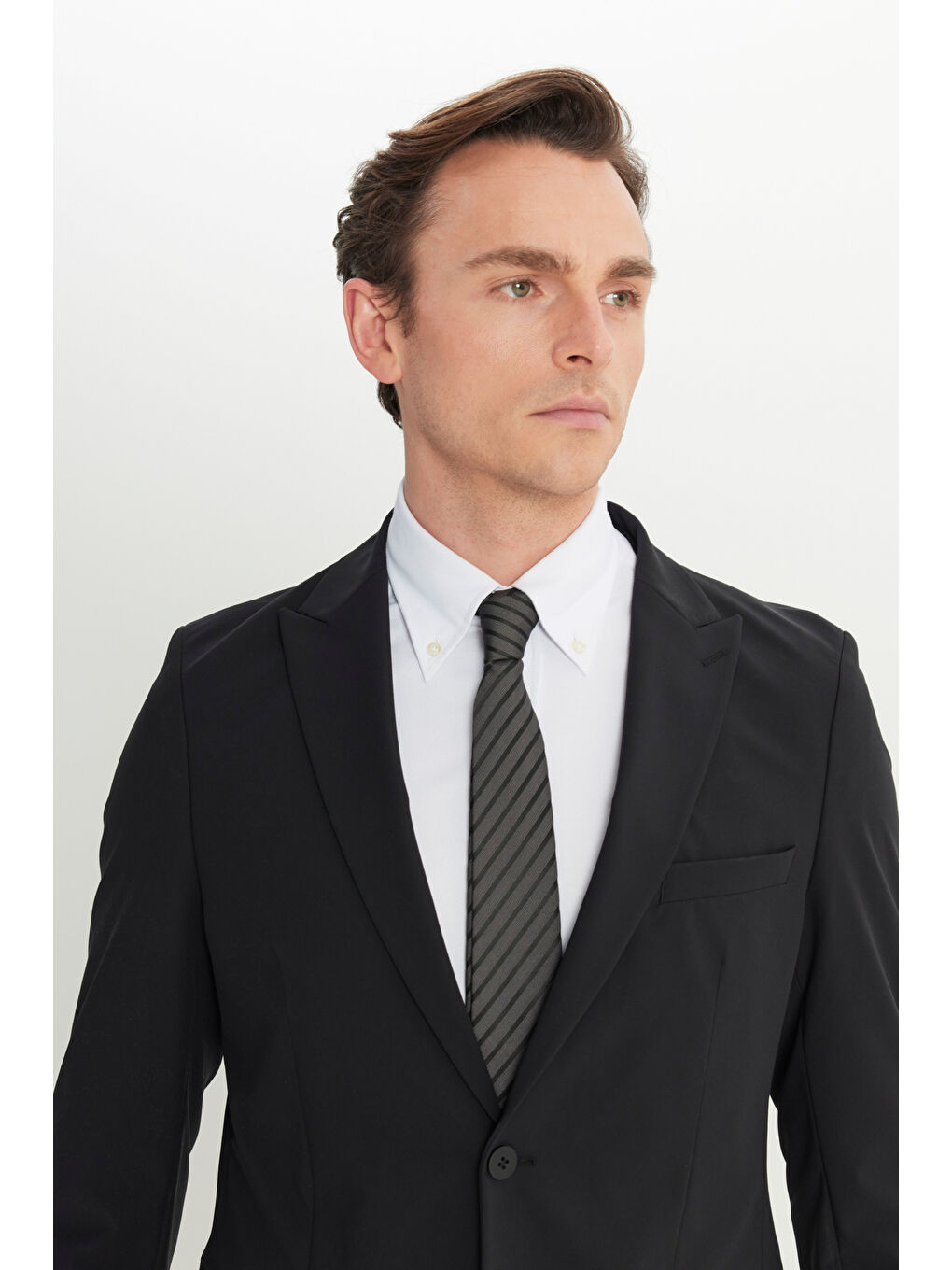 Erkek Siyah Slim Fit Dar Kesim Mono Yaka Kapak Cepli Esnek Takım Elbise-4