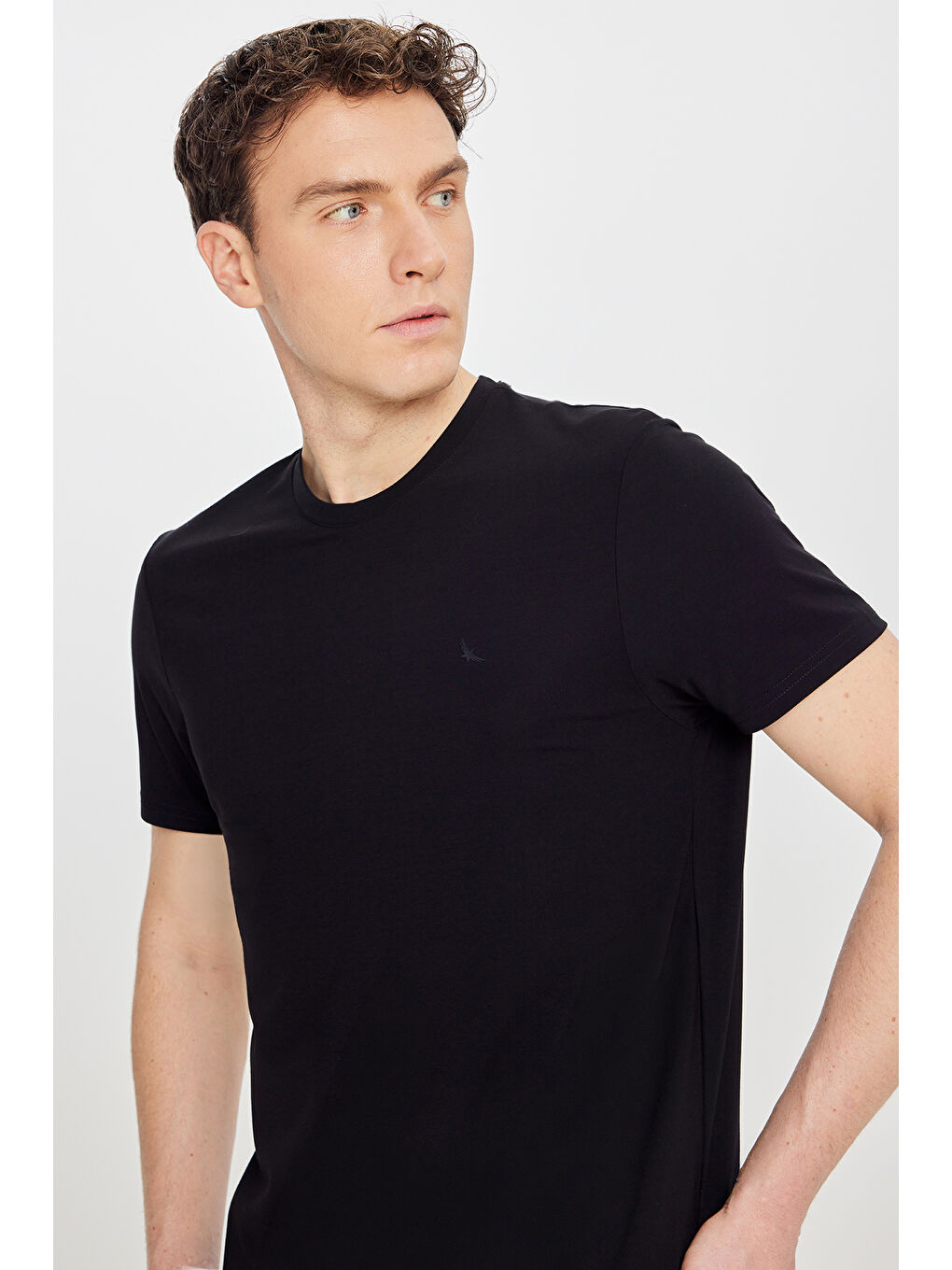 Erkek Siyah Yumuşak Dokulu Slim Fit Bisiklet Yaka Esnek Tişört-3