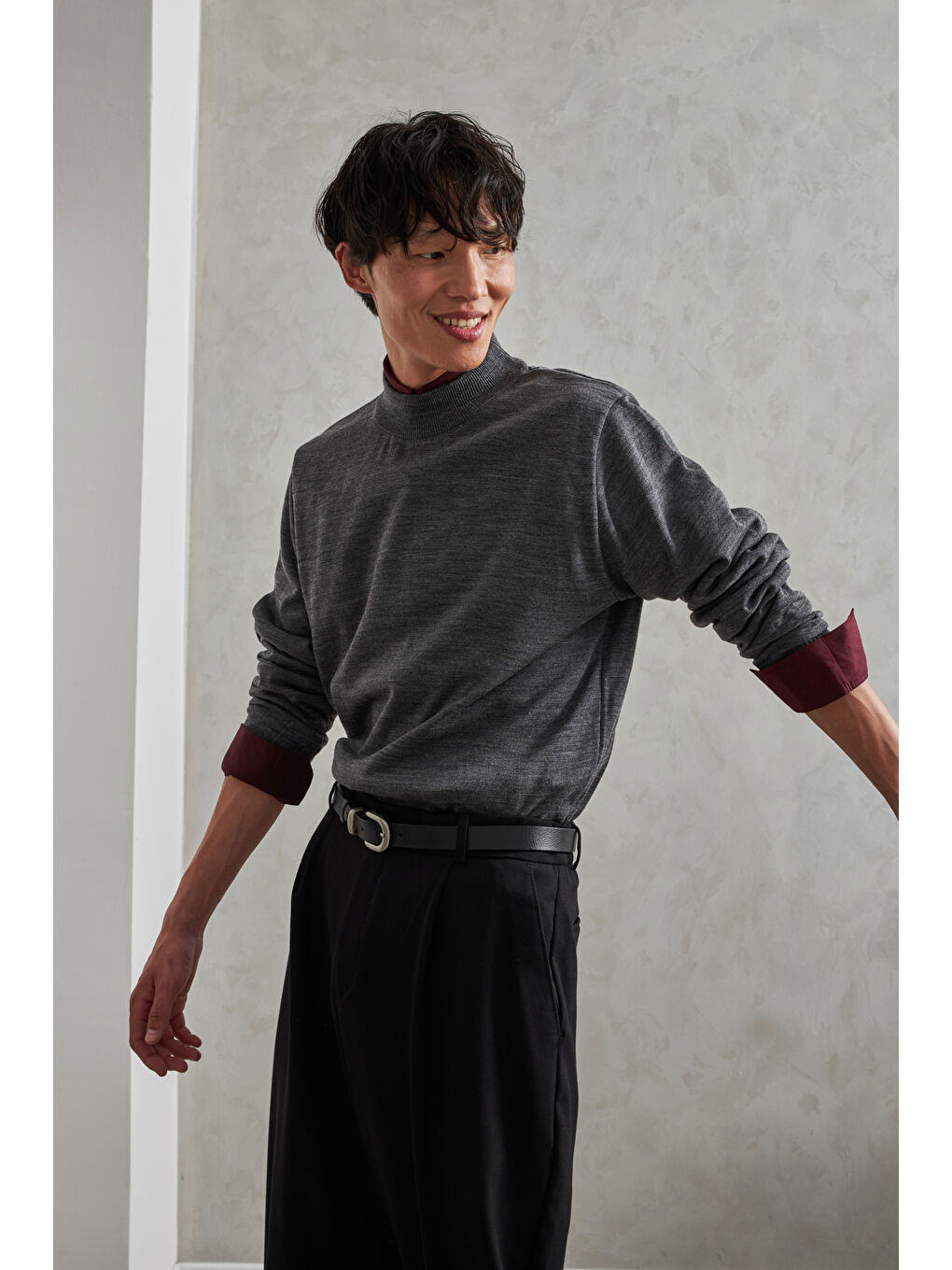 Antrasit Erkek Yarım Balıkçı Oversize Basıc Triko Kazak-1